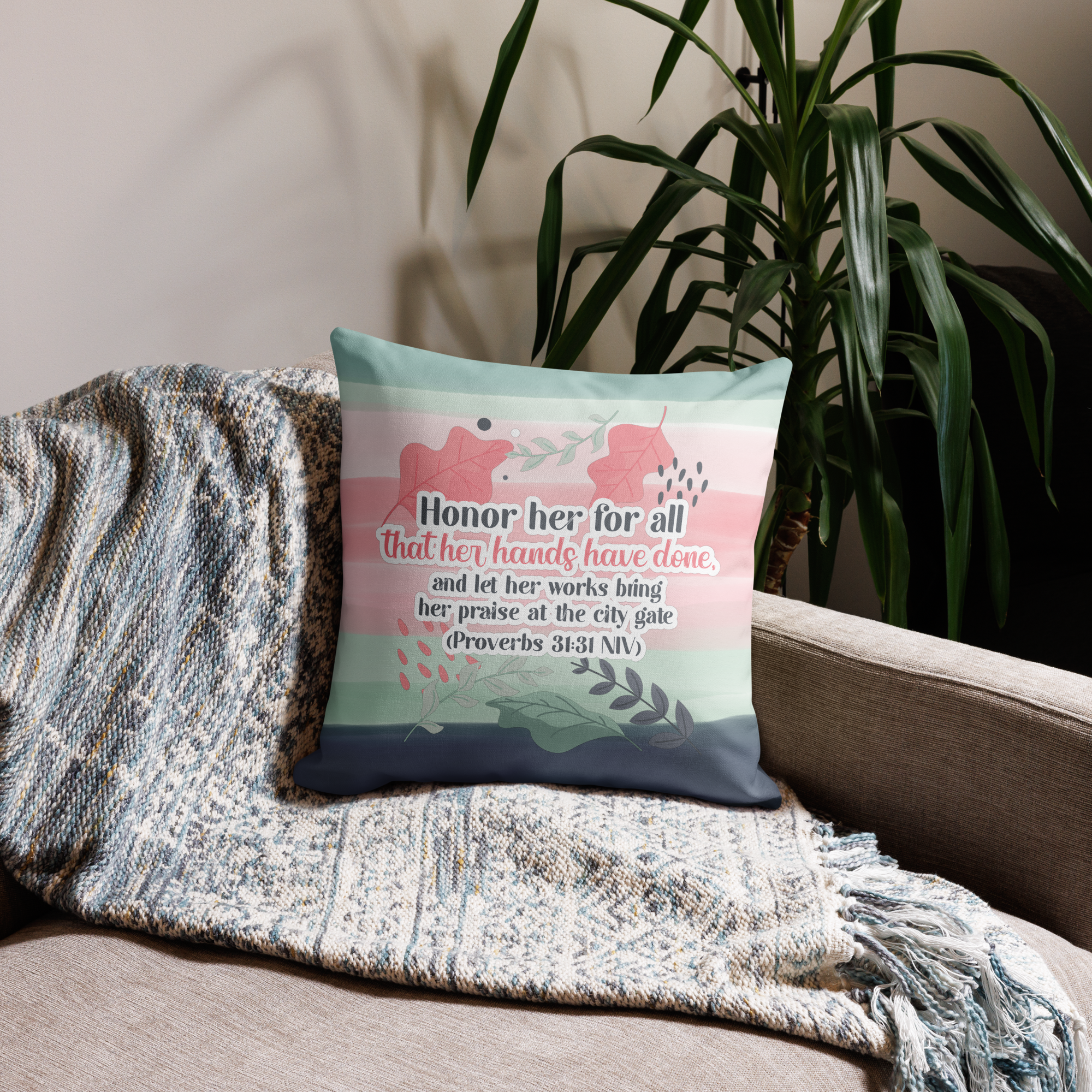 Fruitful Hands: Proverbs 31:31 Premium Pillow