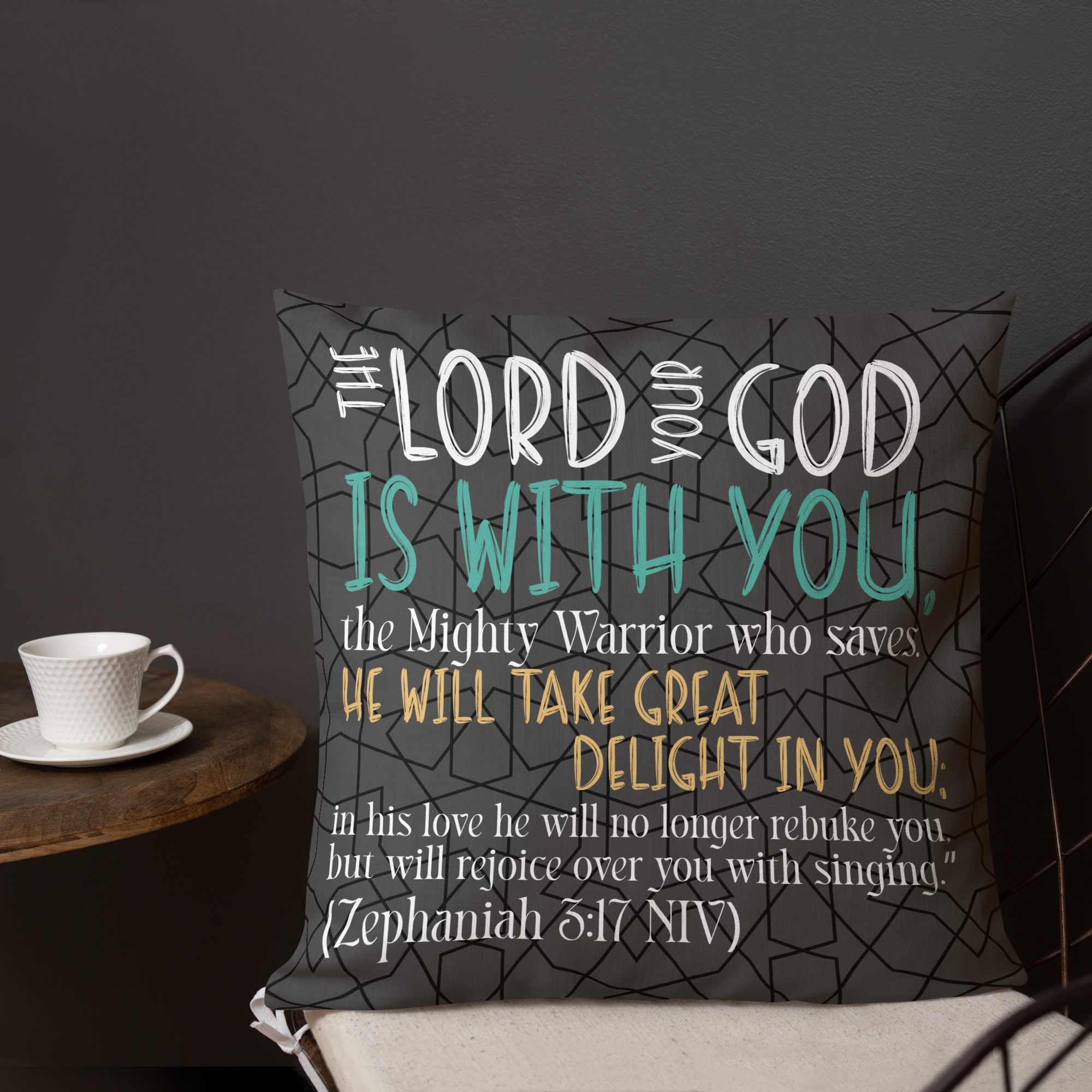 Rejoice in His Love: Zephaniah 3:17 Premium Pillow