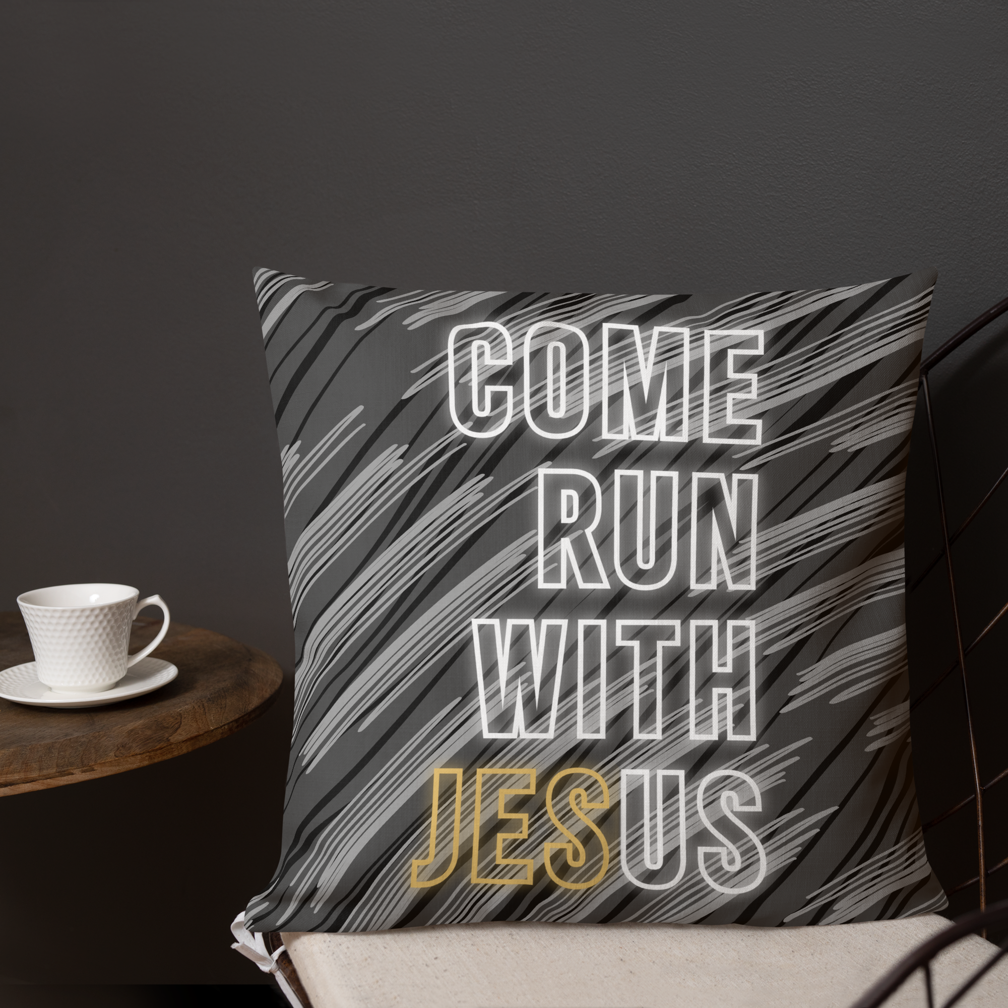 Come Run With Jesus Gold Premium Pillow