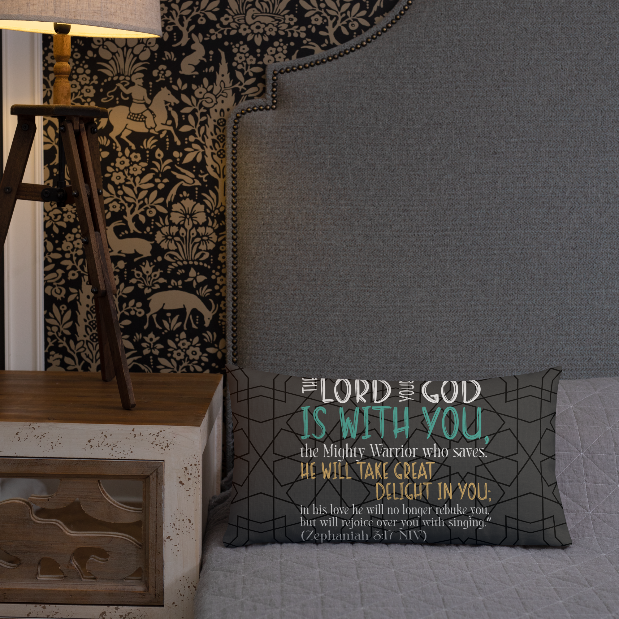 Rejoice in His Love: Zephaniah 3:17 Premium Pillow