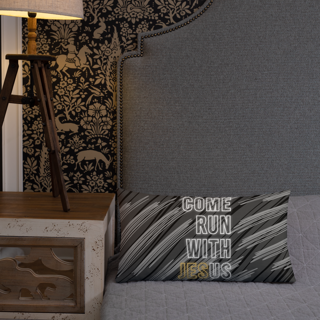 Come Run With Jesus Gold Premium Pillow