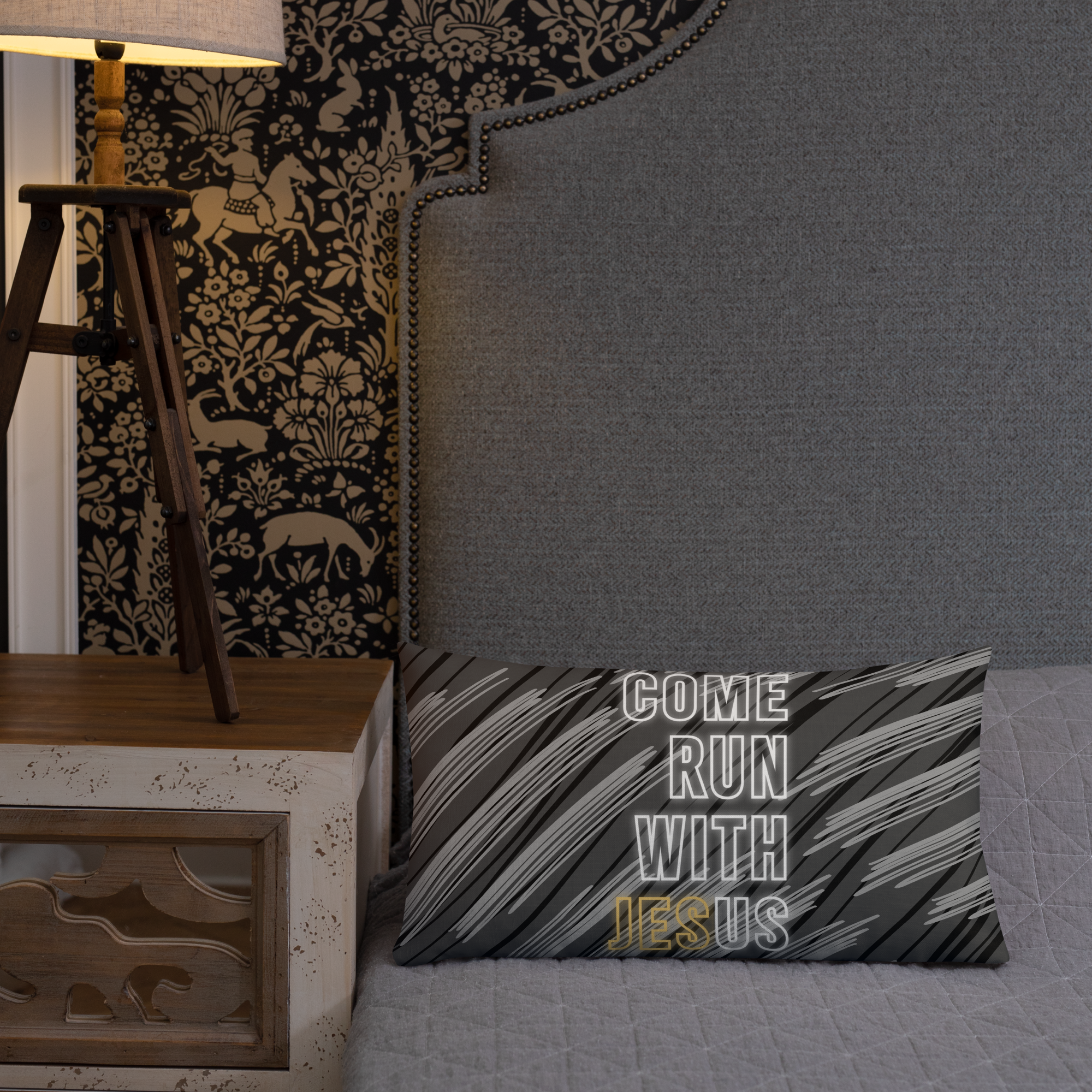 Come Run With Jesus Gold Premium Pillow
