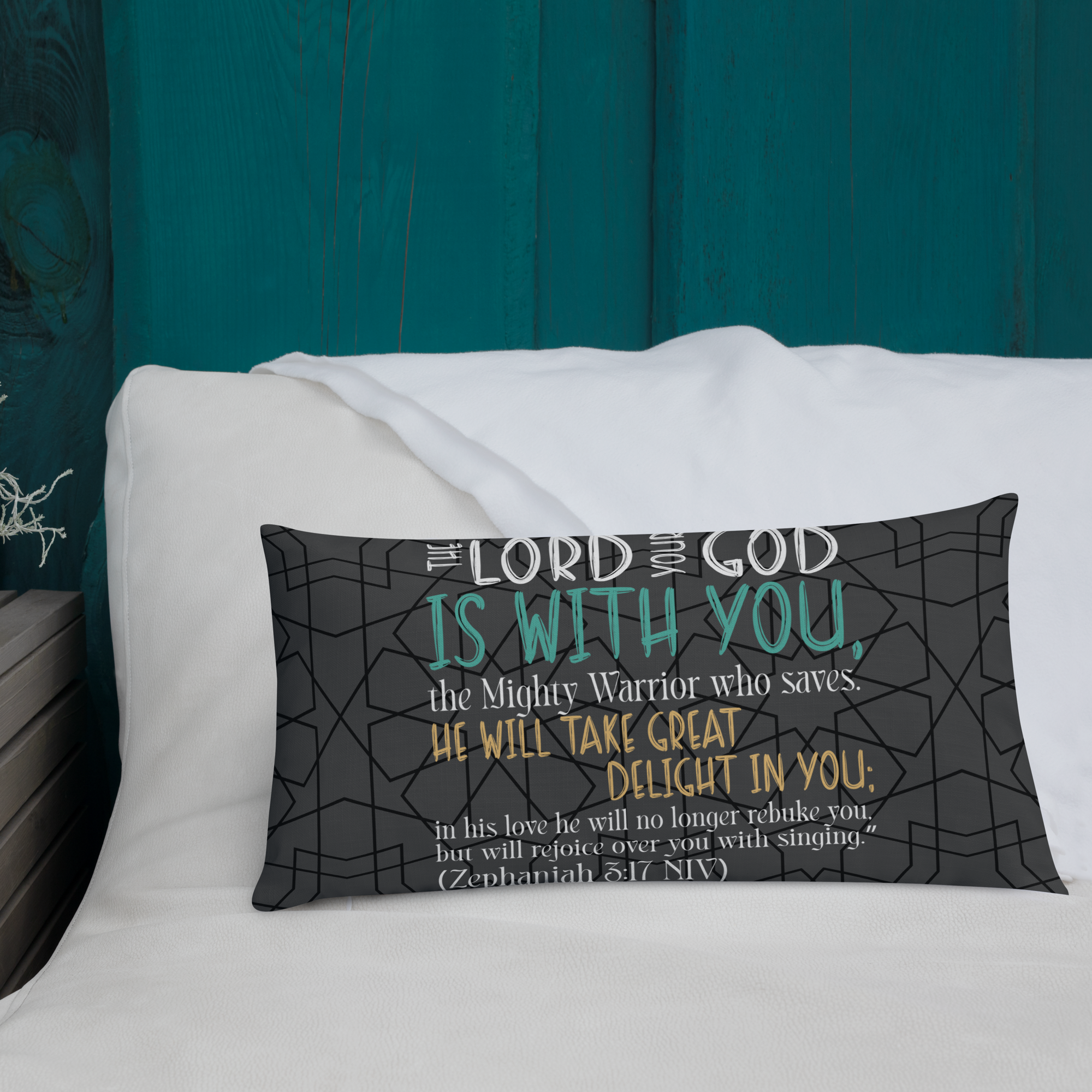 Rejoice in His Love: Zephaniah 3:17 Premium Pillow