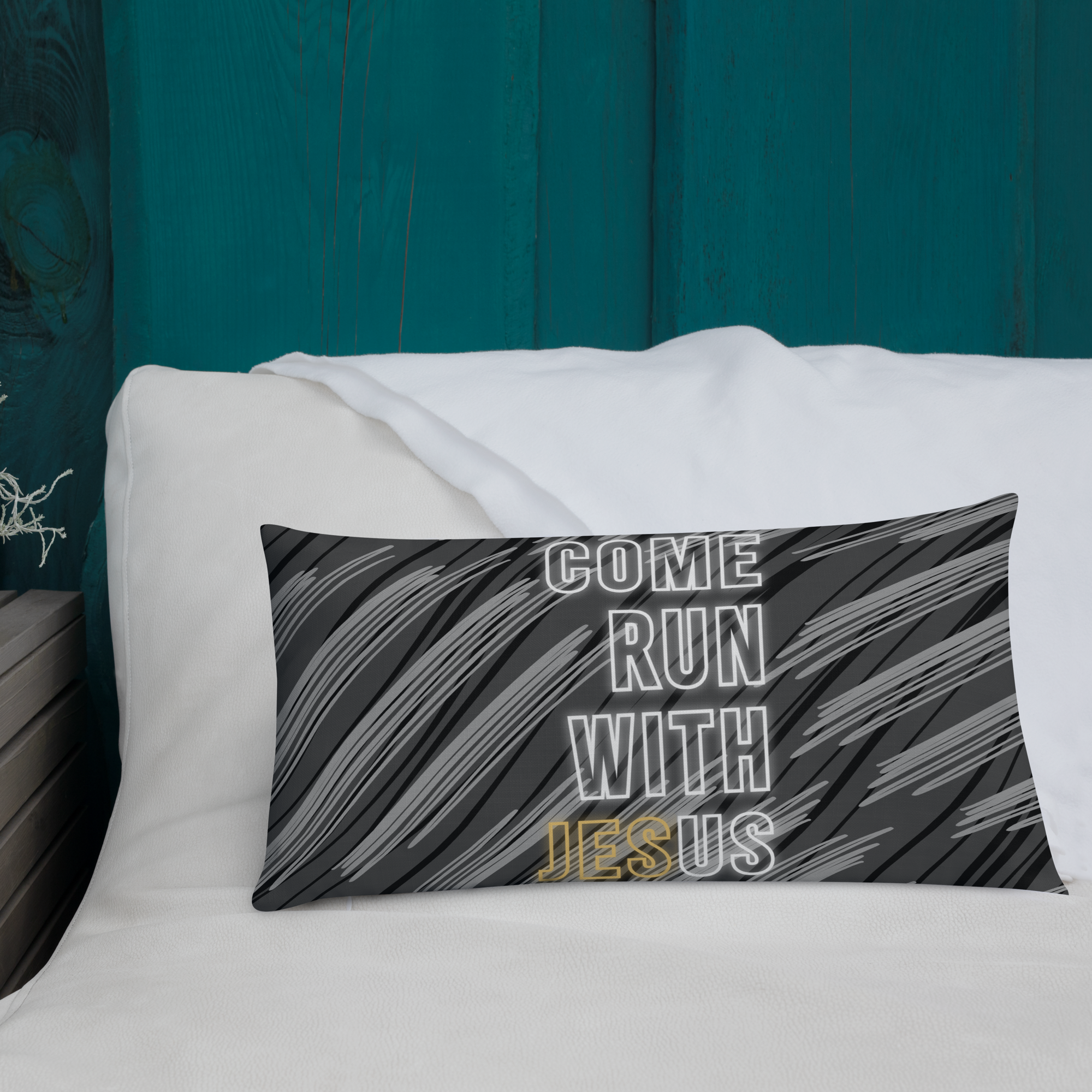 Come Run With Jesus Gold Premium Pillow