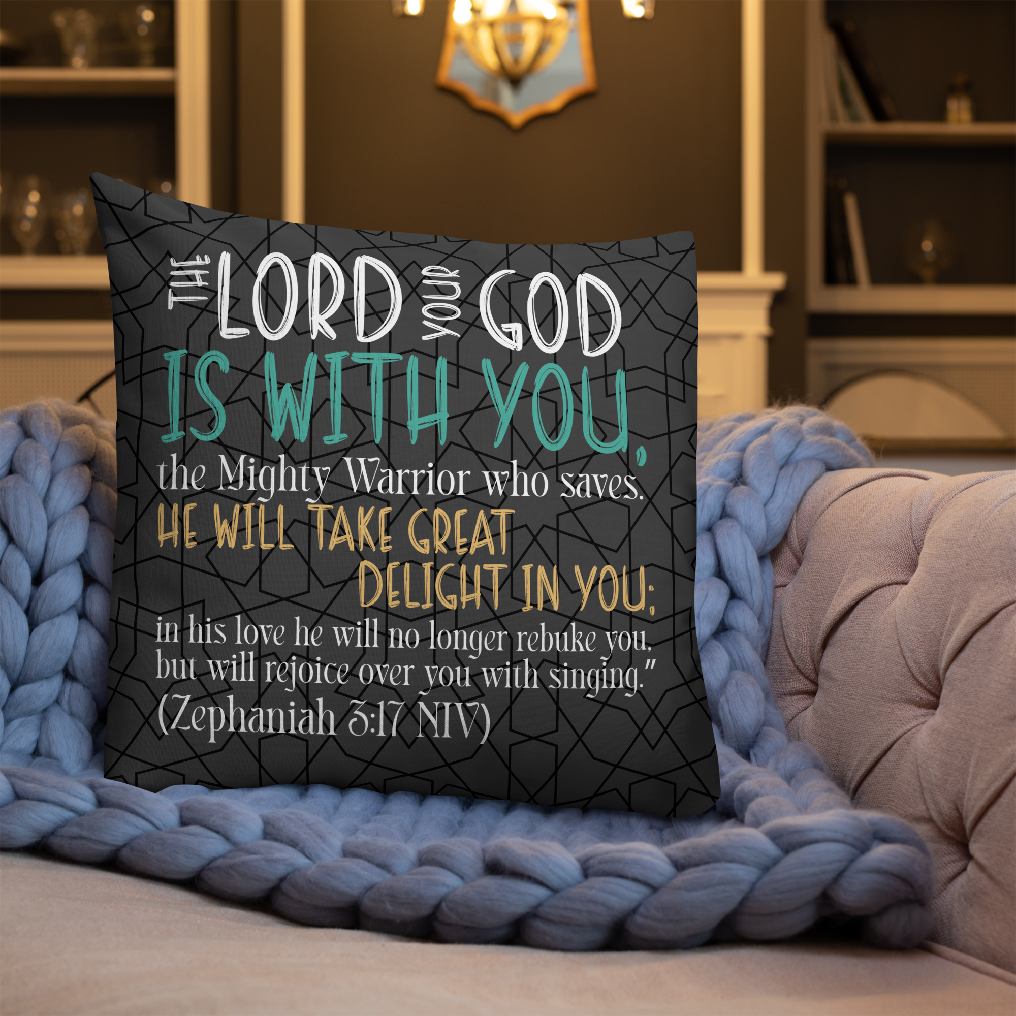Rejoice in His Love: Zephaniah 3:17 Premium Pillow