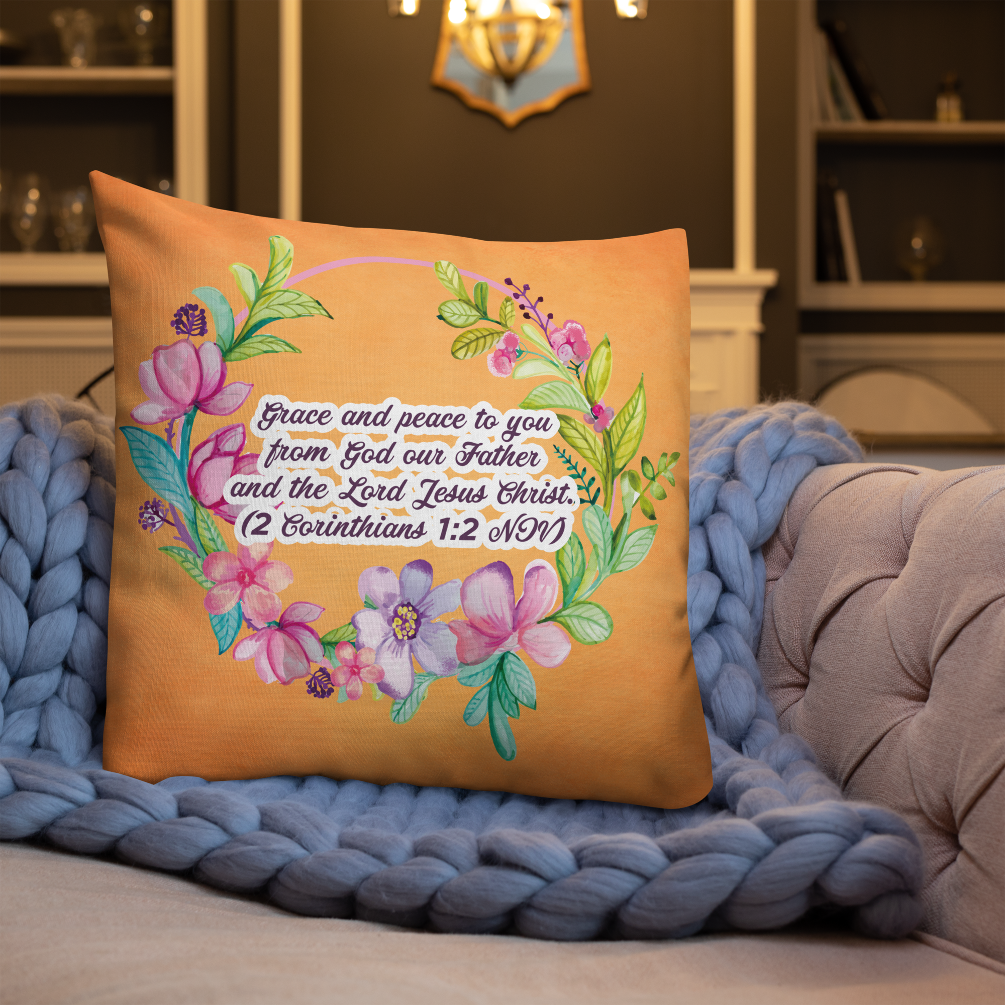 Grace & Peace Blooms: 2 Corinthians 1:2 Premium Pillow