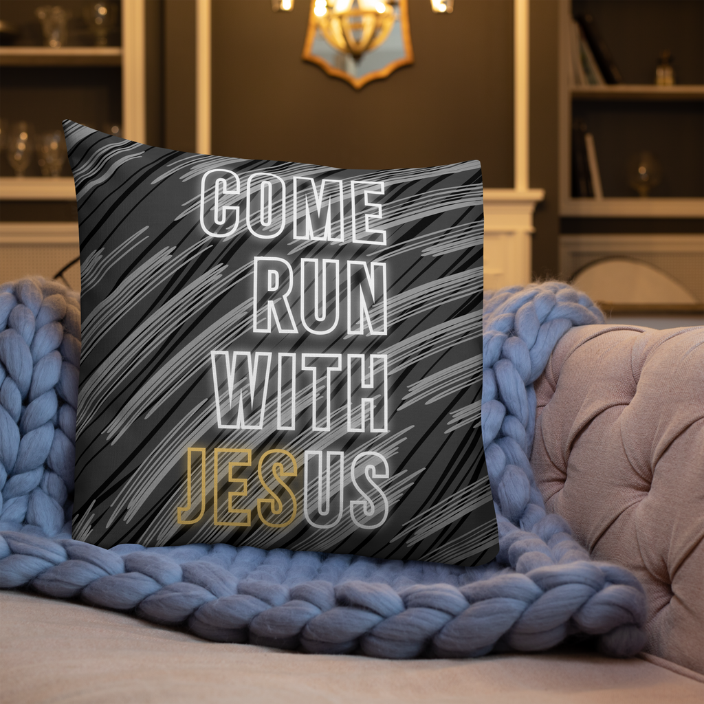 Come Run With Jesus Gold Premium Pillow