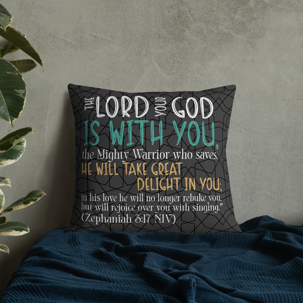 Rejoice in His Love: Zephaniah 3:17 Premium Pillow