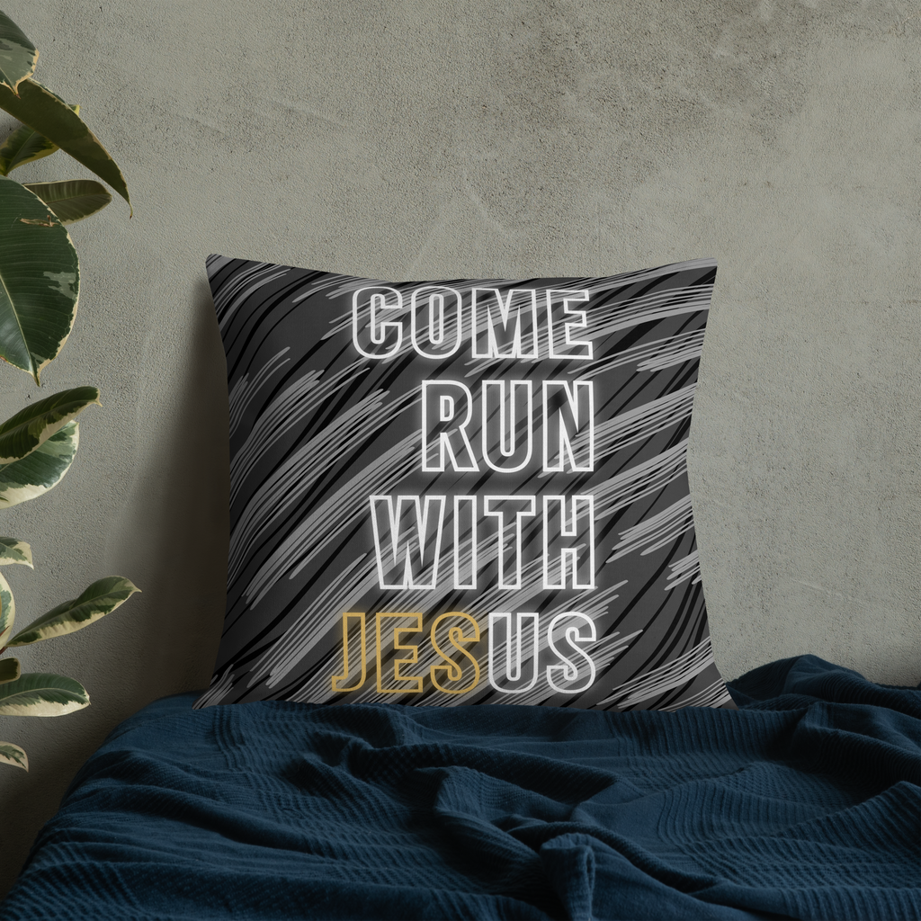 Come Run With Jesus Gold Premium Pillow