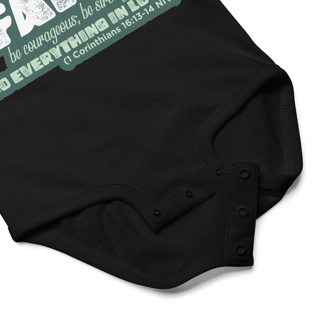 Stand Firm in Faith: 1 Corinthians 16:13-14 Baby Bodysuit
