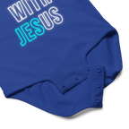 Come Run With Jesus Neon Blue Baby Bodysuit