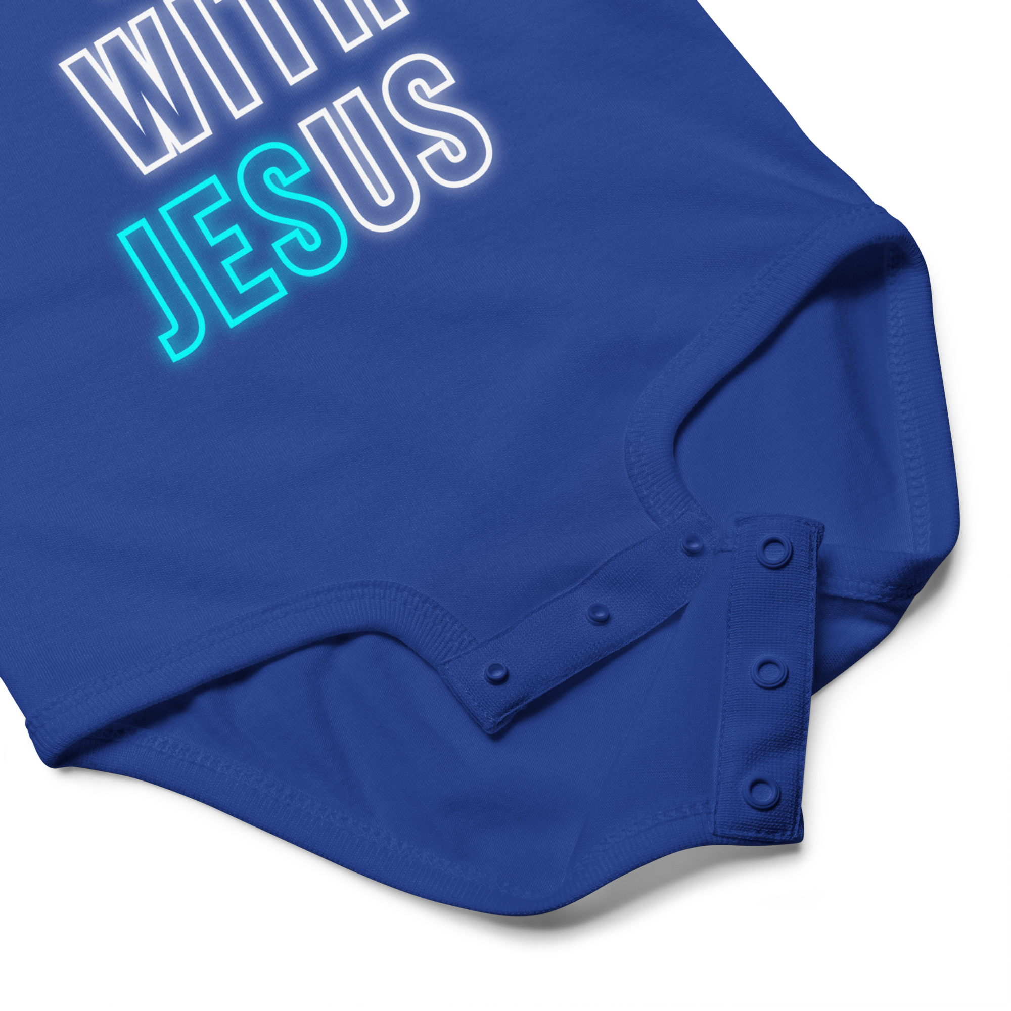 Come Run With Jesus Neon Blue Baby Bodysuit