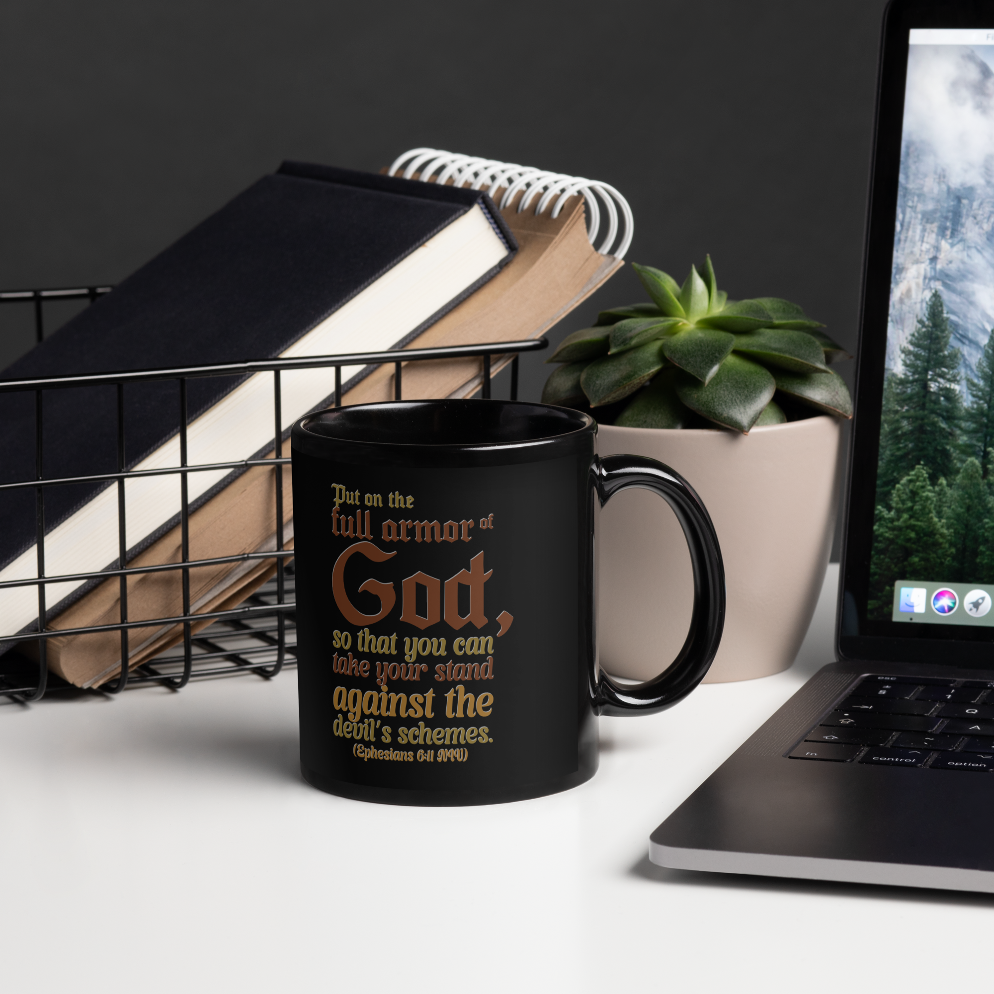 Full Armor Of God: Ephesians 6:11 Black Glossy Mug (11 oz / 15 oz)