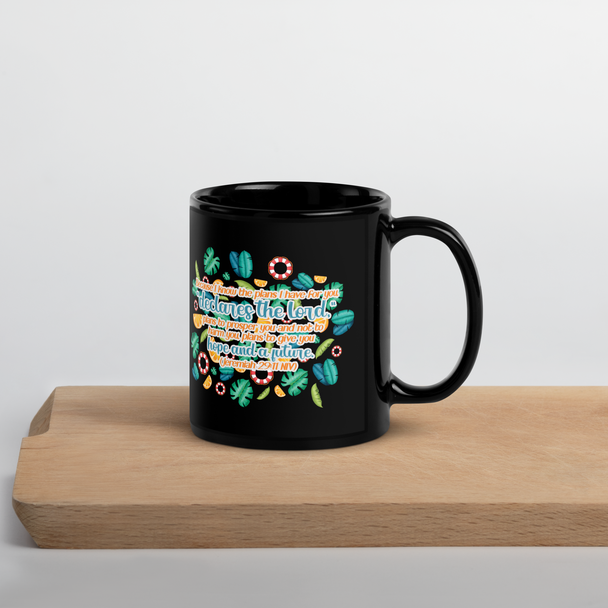 Hope & Future: Jeremiah 29:11 Black Glossy Mug (11 oz / 15 oz)