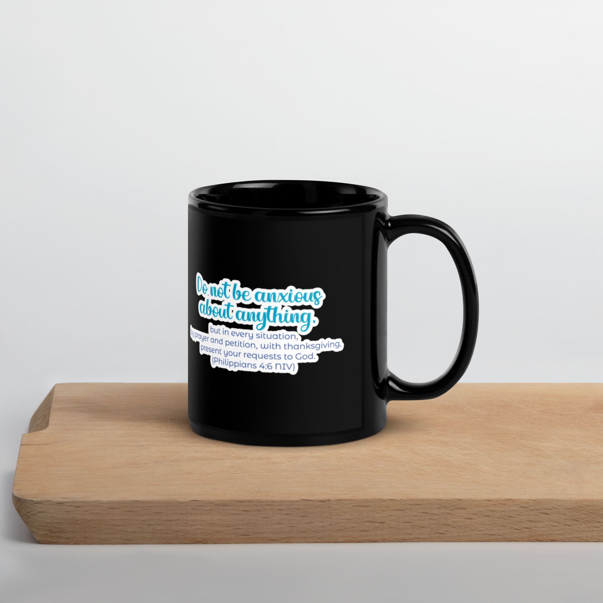 Prayer & Gratitude: Philippians 4:6 Black Glossy Mug (11 oz / 15 oz)