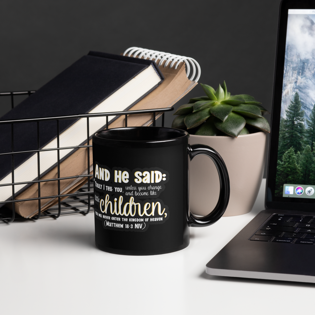 Childlike Faith: Matthew 18:3 Black Glossy Mug (11 oz / 15 oz)