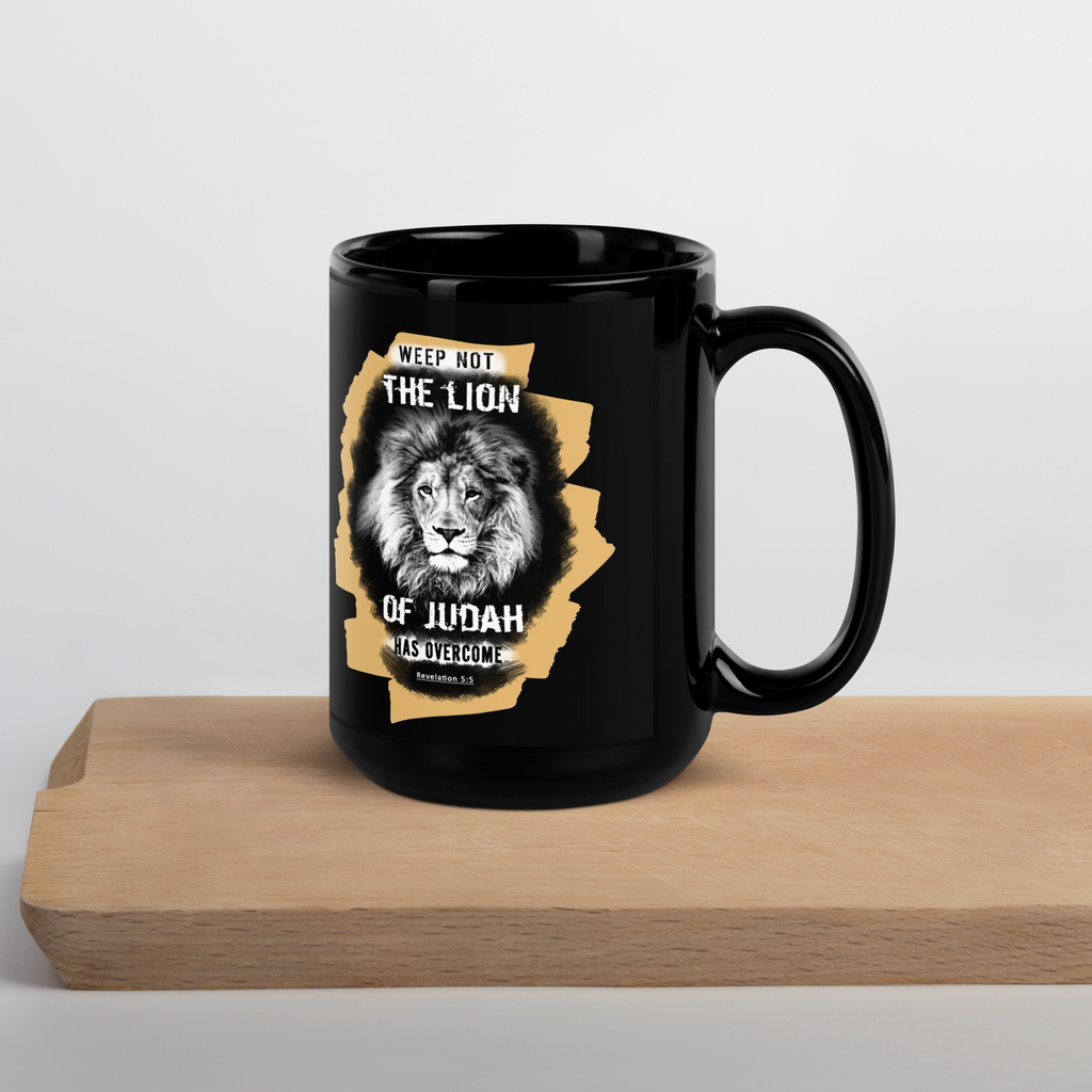 The Lion of Judah: Revelation 5:5 Black Glossy Mug (11 oz / 15 oz)