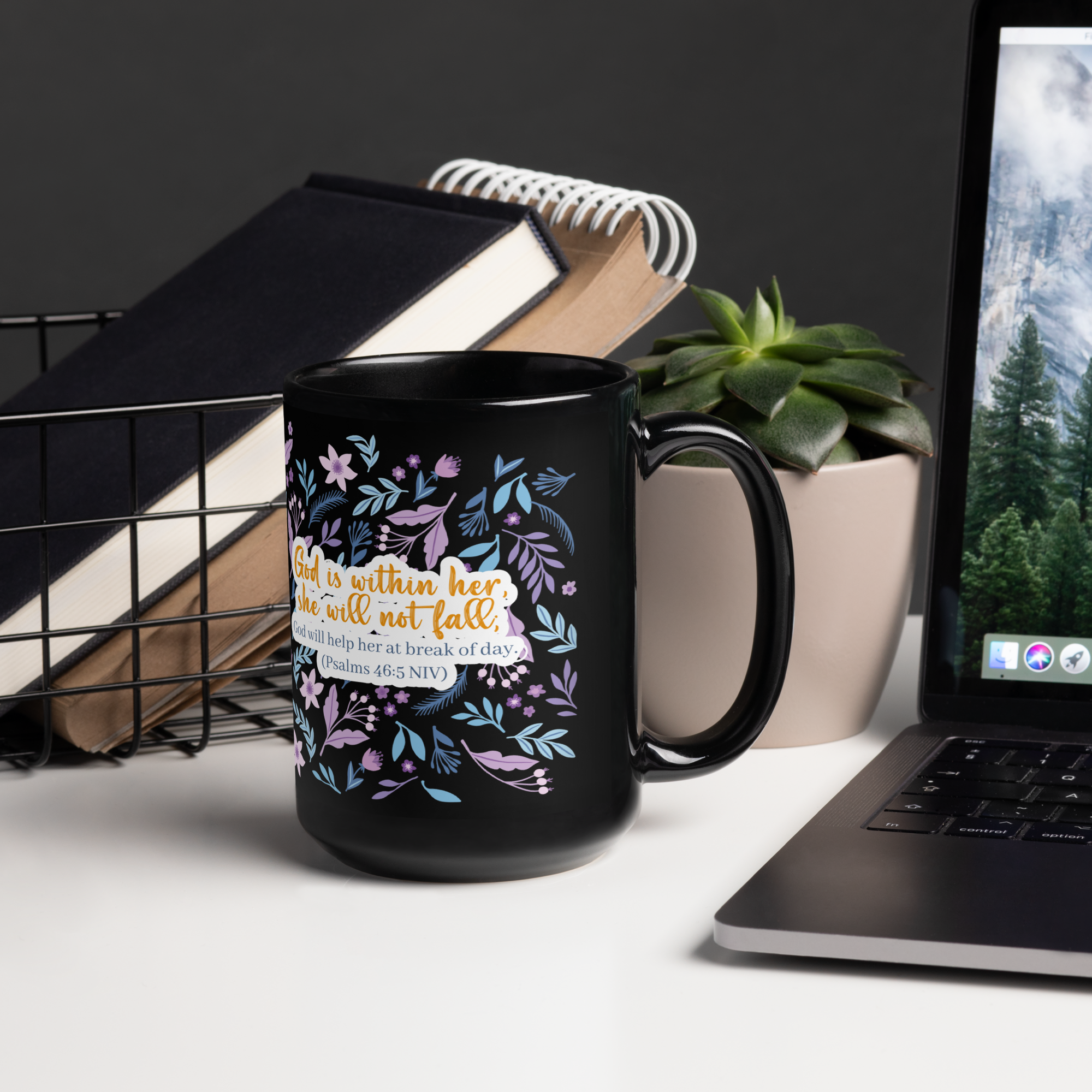 Unshakeable Faith: Psalms 46:5 Black Glossy Mug (11 oz / 15 oz)