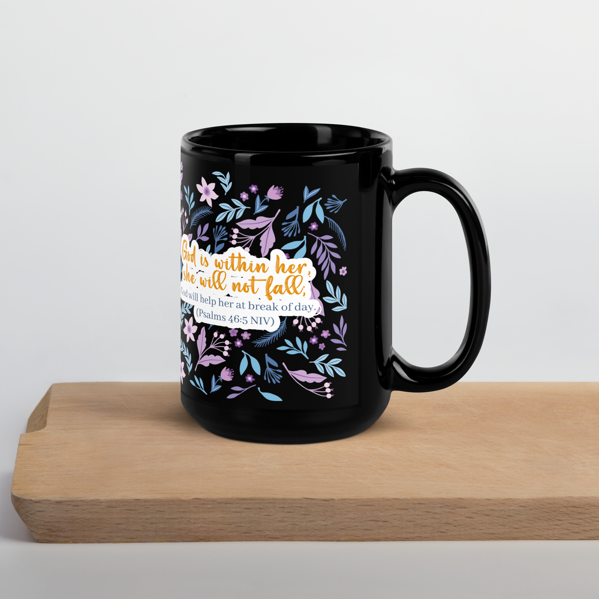 Unshakeable Faith: Psalms 46:5 Black Glossy Mug (11 oz / 15 oz)