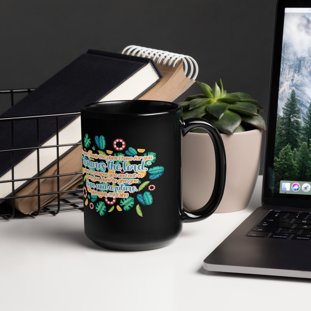 Hope & Future: Jeremiah 29:11 Black Glossy Mug (11 oz / 15 oz)