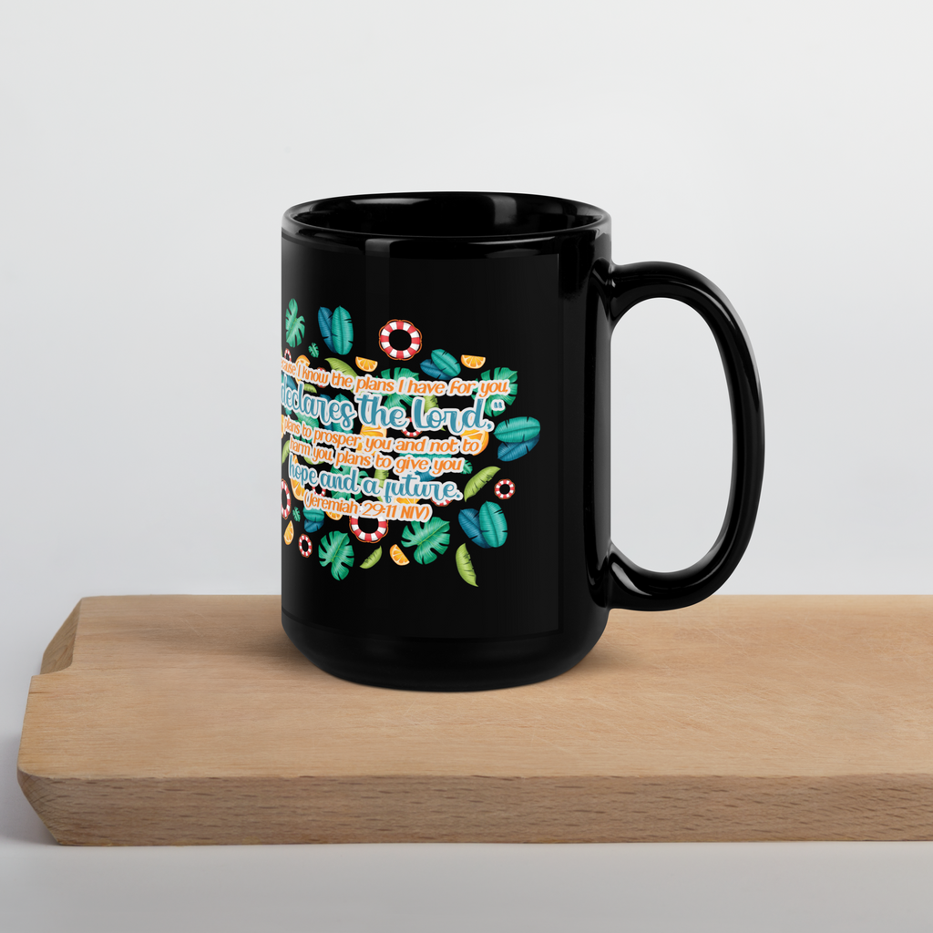 Hope & Future: Jeremiah 29:11 Black Glossy Mug (11 oz / 15 oz)