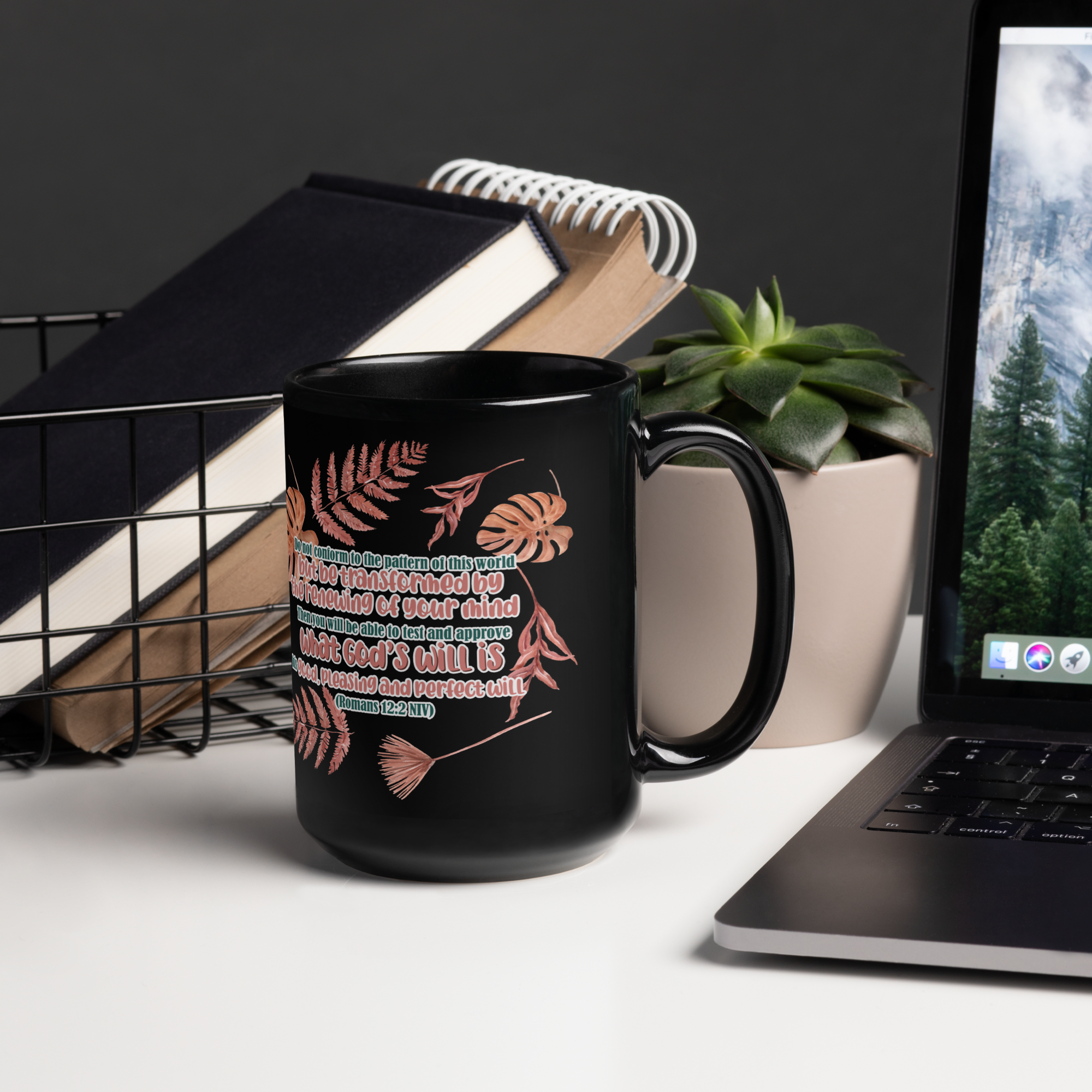 Renewed By The Spirit: Romans 12:2 Black Glossy Mug (11 oz / 15 oz)