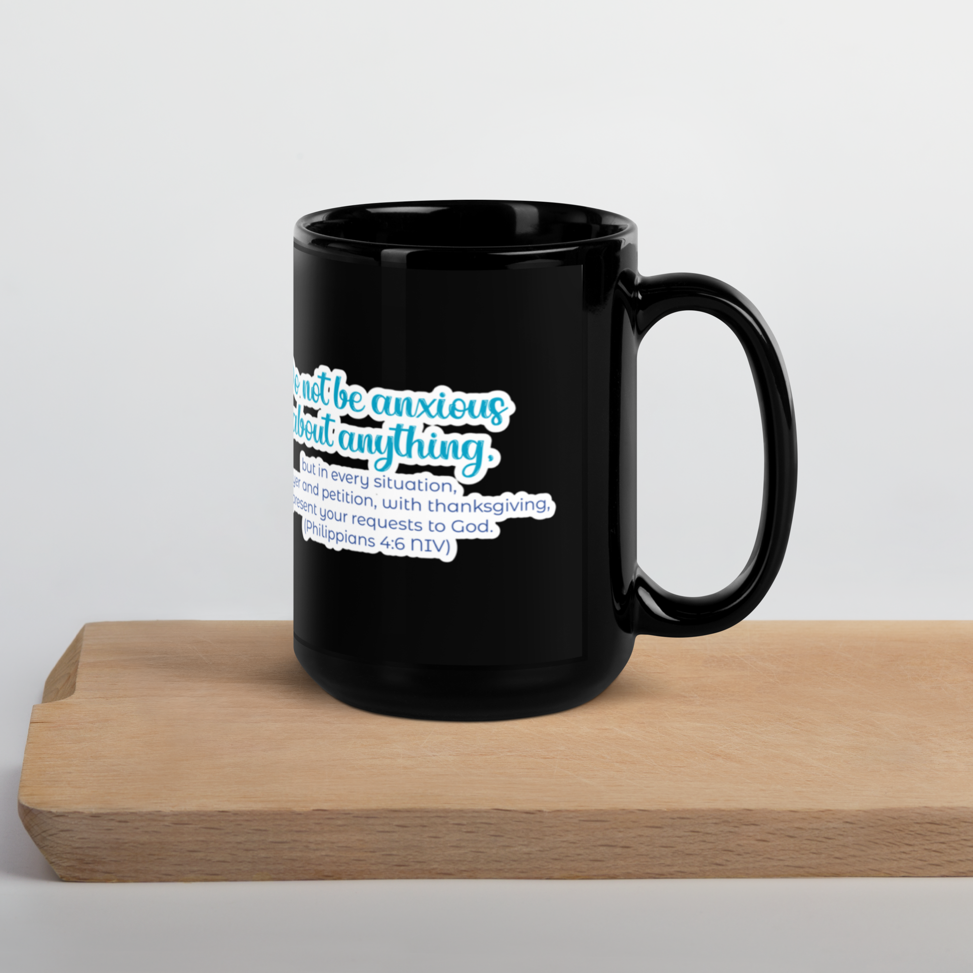 Prayer & Gratitude: Philippians 4:6 Black Glossy Mug (11 oz / 15 oz)