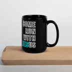 Come Run With Jesus Neon Blue Black Glossy Mug (11 oz / 15 oz)
