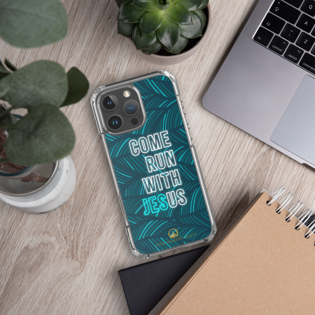 Come Run With Jesus Neon Blue iPhone® Clear Case