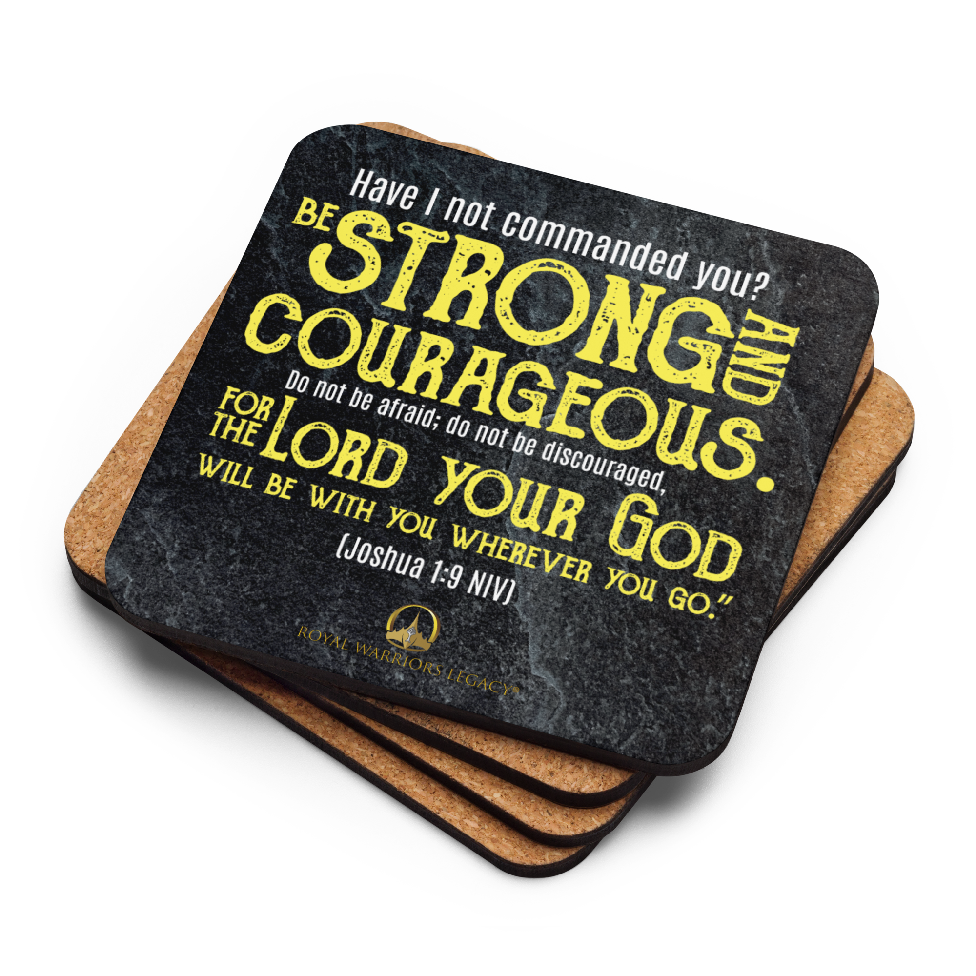Be Strong & Courageous: Joshua 1:9 Cork-Back Coaster Set (1–6 pcs)