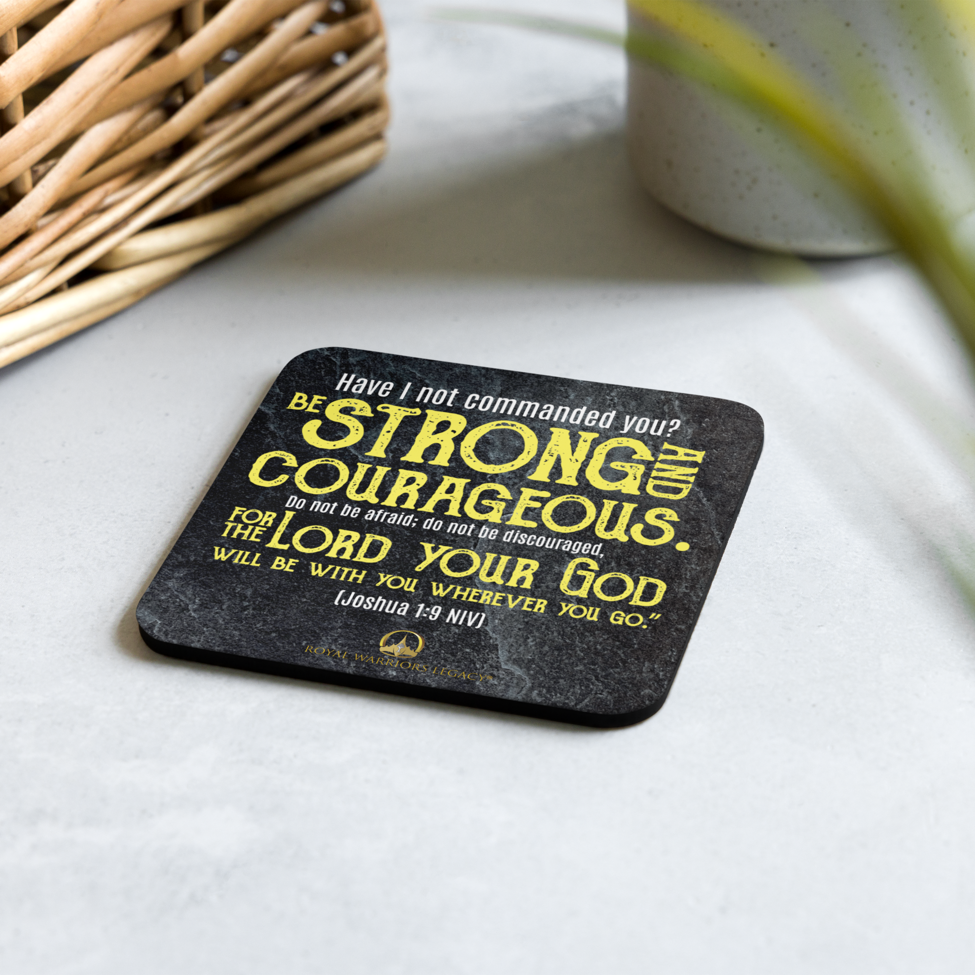 Be Strong & Courageous: Joshua 1:9 Cork-Back Coaster Set (1–6 pcs)