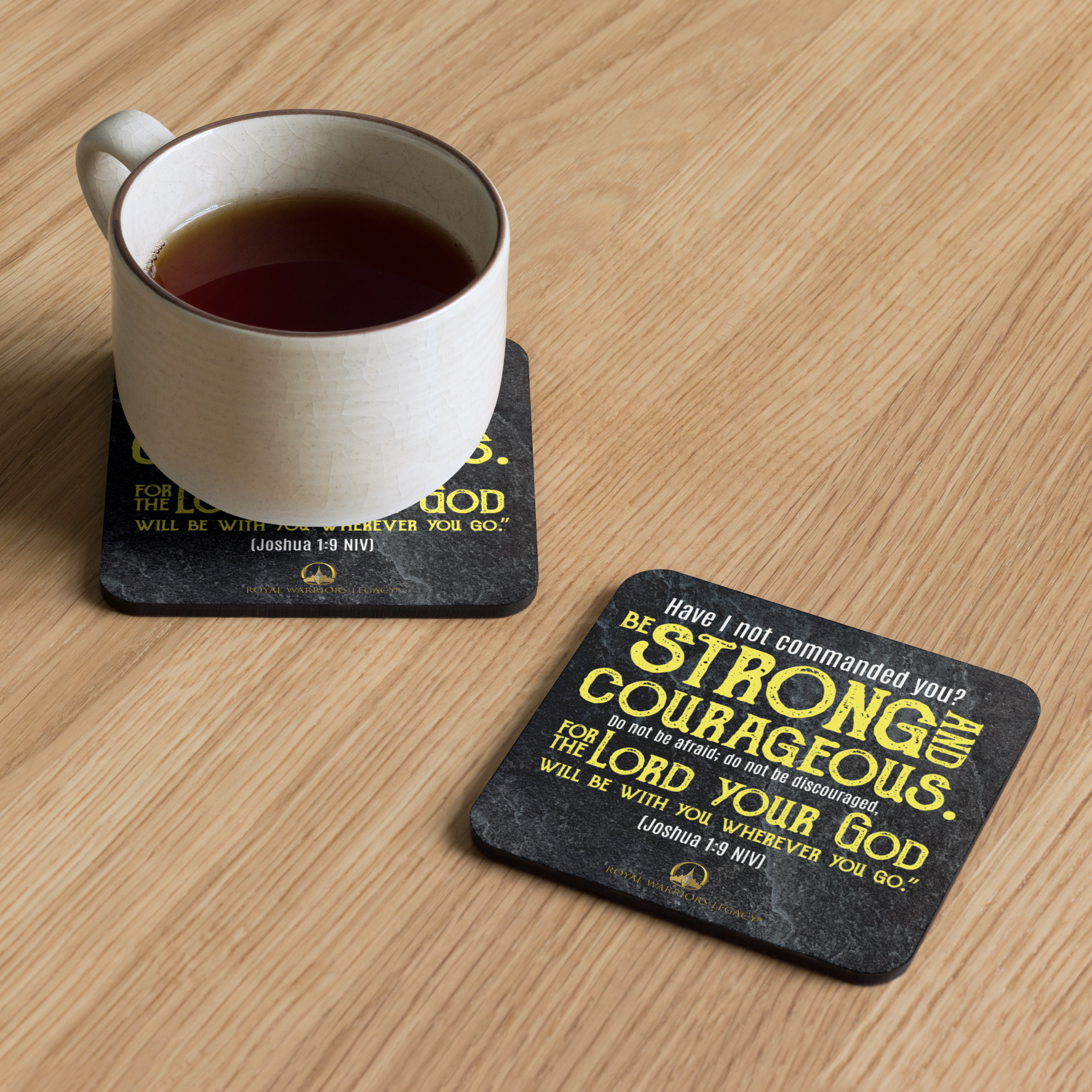 Be Strong & Courageous: Joshua 1:9 Cork-Back Coaster Set (1–6 pcs)