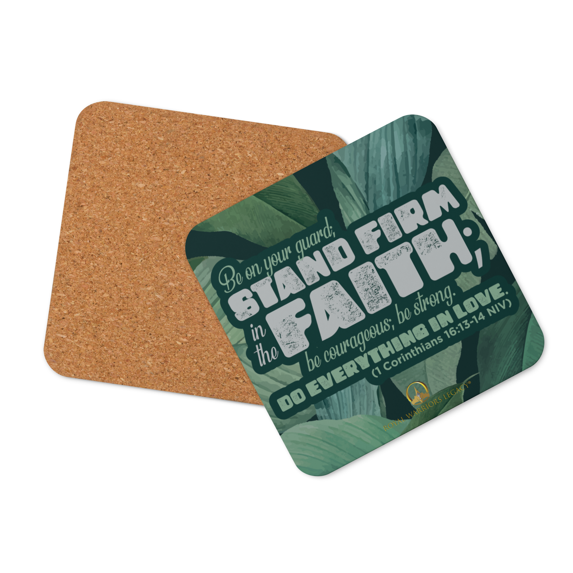 Stand Firm in Faith: 1 Corinthians 16:13-14 Cork-Back Coaster Set (1–6 pcs)
