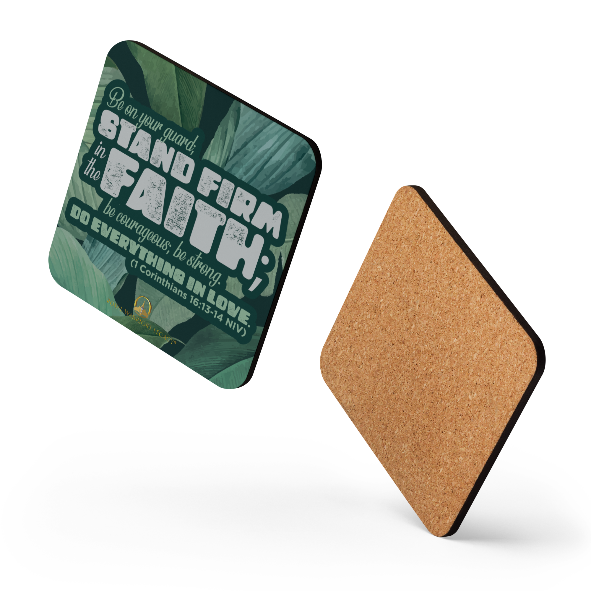 Stand Firm in Faith: 1 Corinthians 16:13-14 Cork-Back Coaster Set (1–6 pcs)