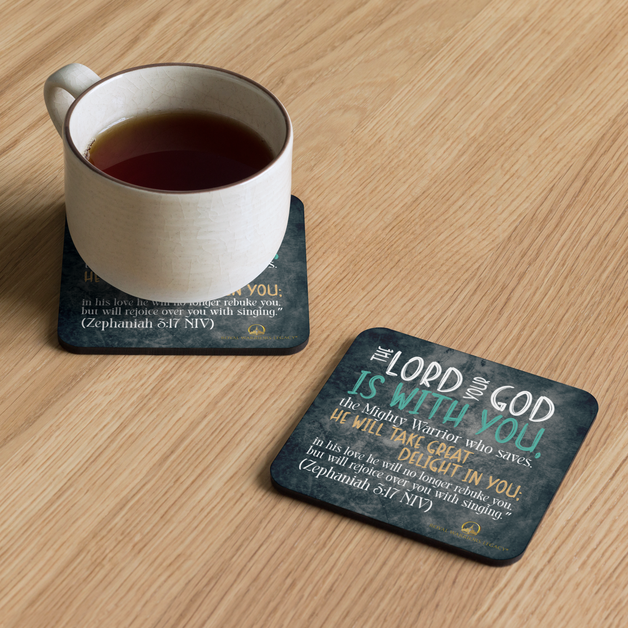 Rejoice in His Love: Zephaniah 3:17 Cork-Back Coaster Set (1–6 pcs)