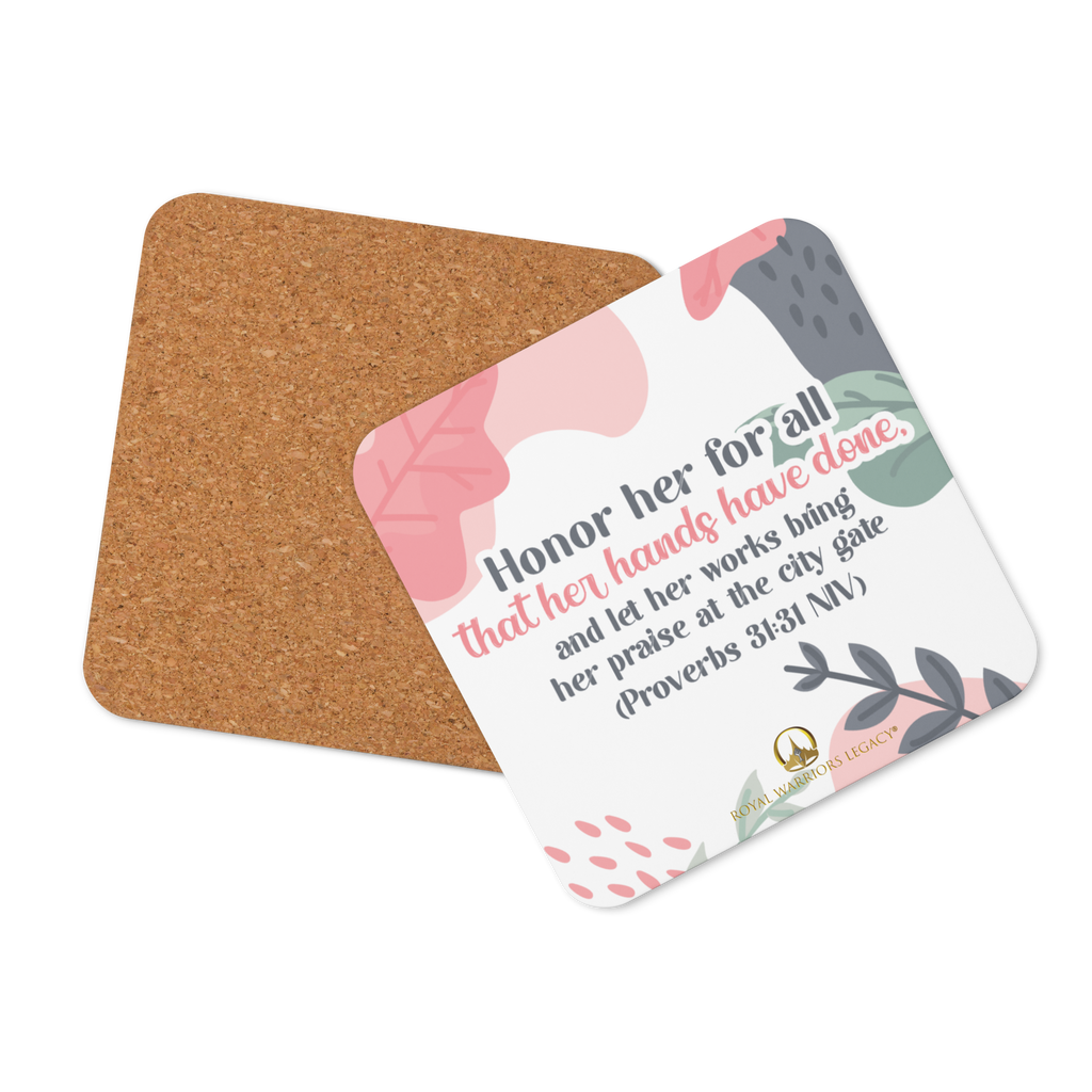 Fruitful Hands: Proverbs 31:31 Cork-Back Coaster Set (1–6 pcs)