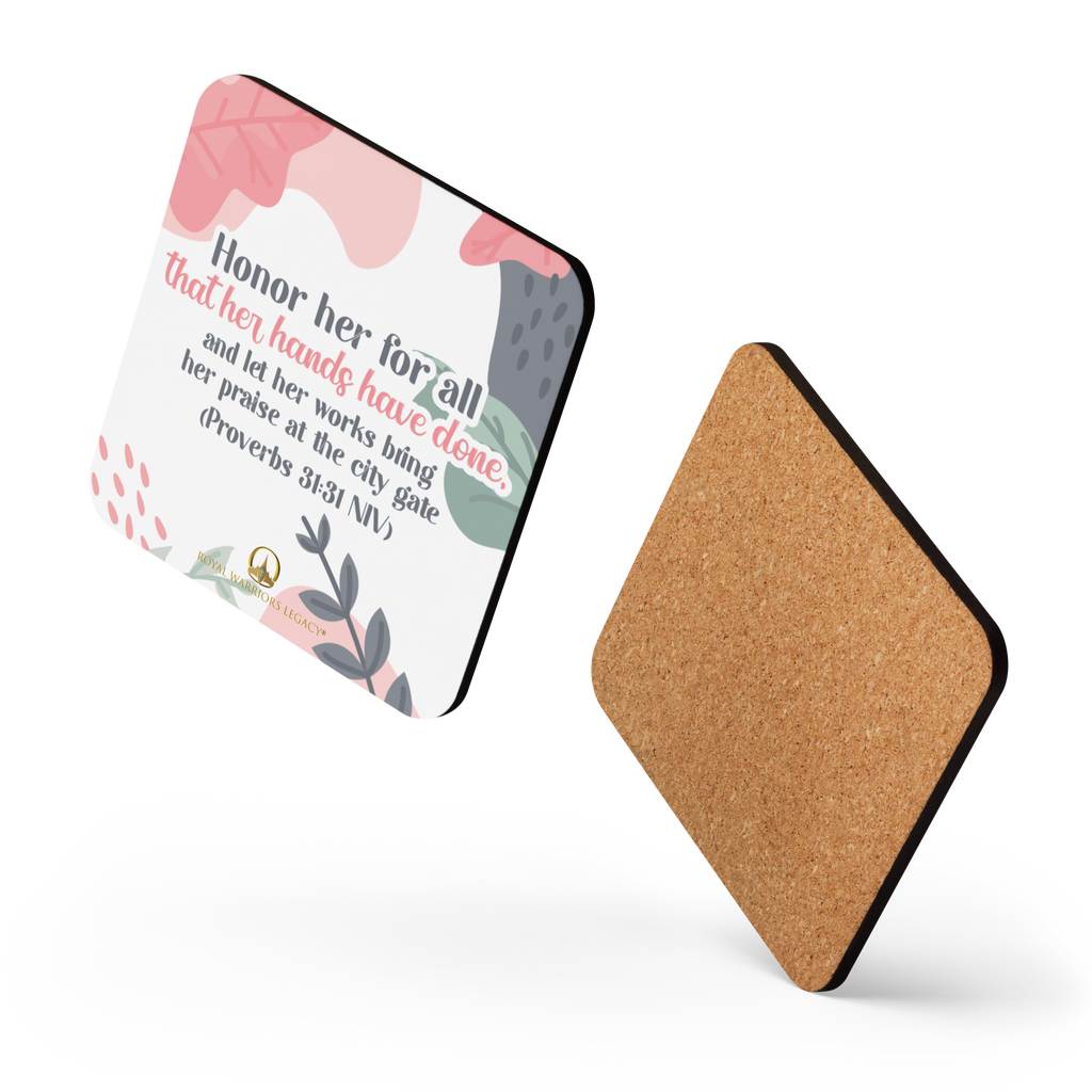 Fruitful Hands: Proverbs 31:31 Cork-Back Coaster Set (1–6 pcs)