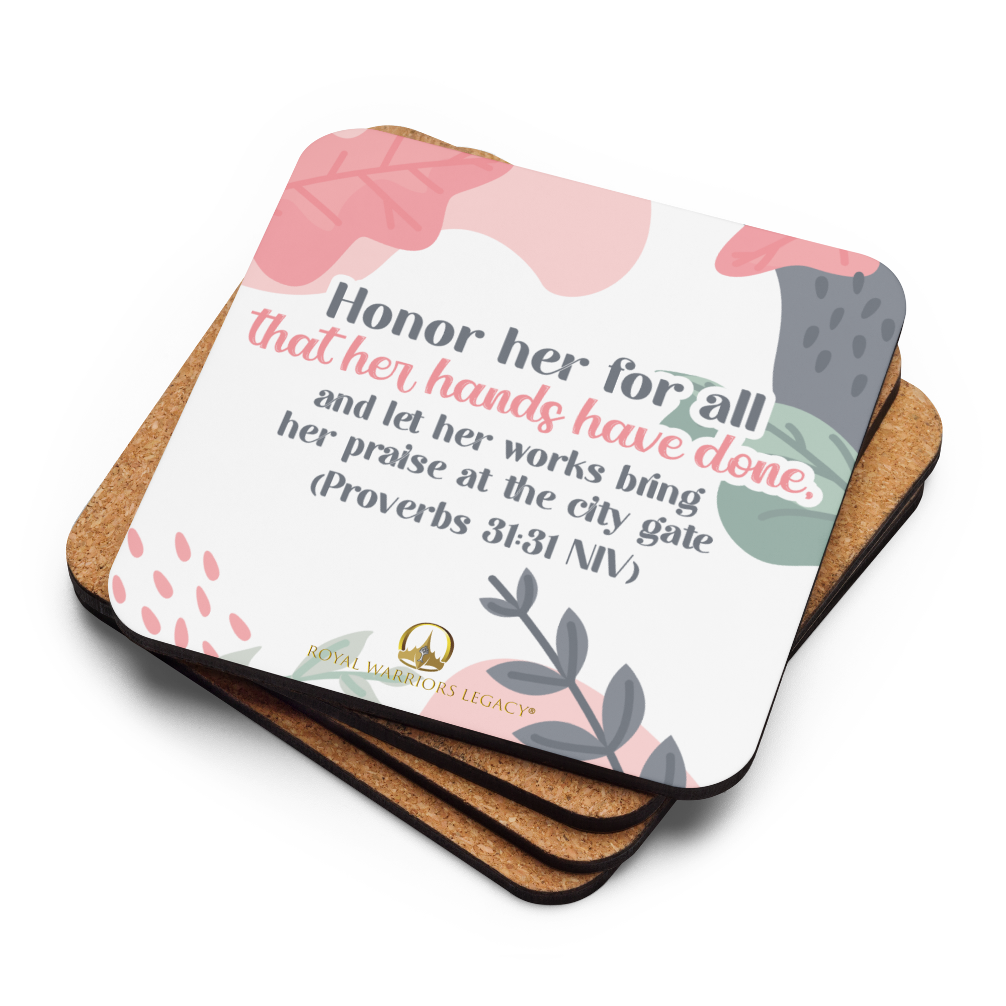 Fruitful Hands: Proverbs 31:31 Cork-Back Coaster Set (1–6 pcs)