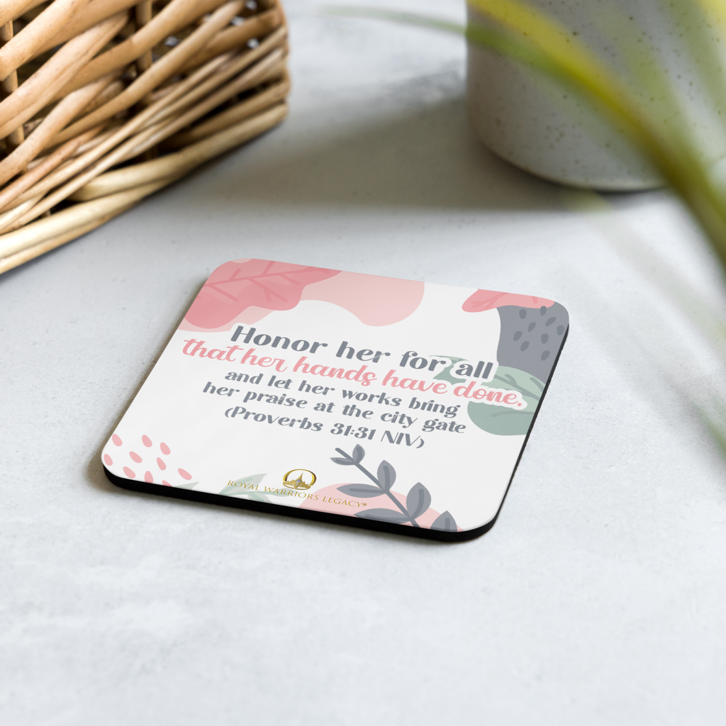 Fruitful Hands: Proverbs 31:31 Cork-Back Coaster Set (1–6 pcs)
