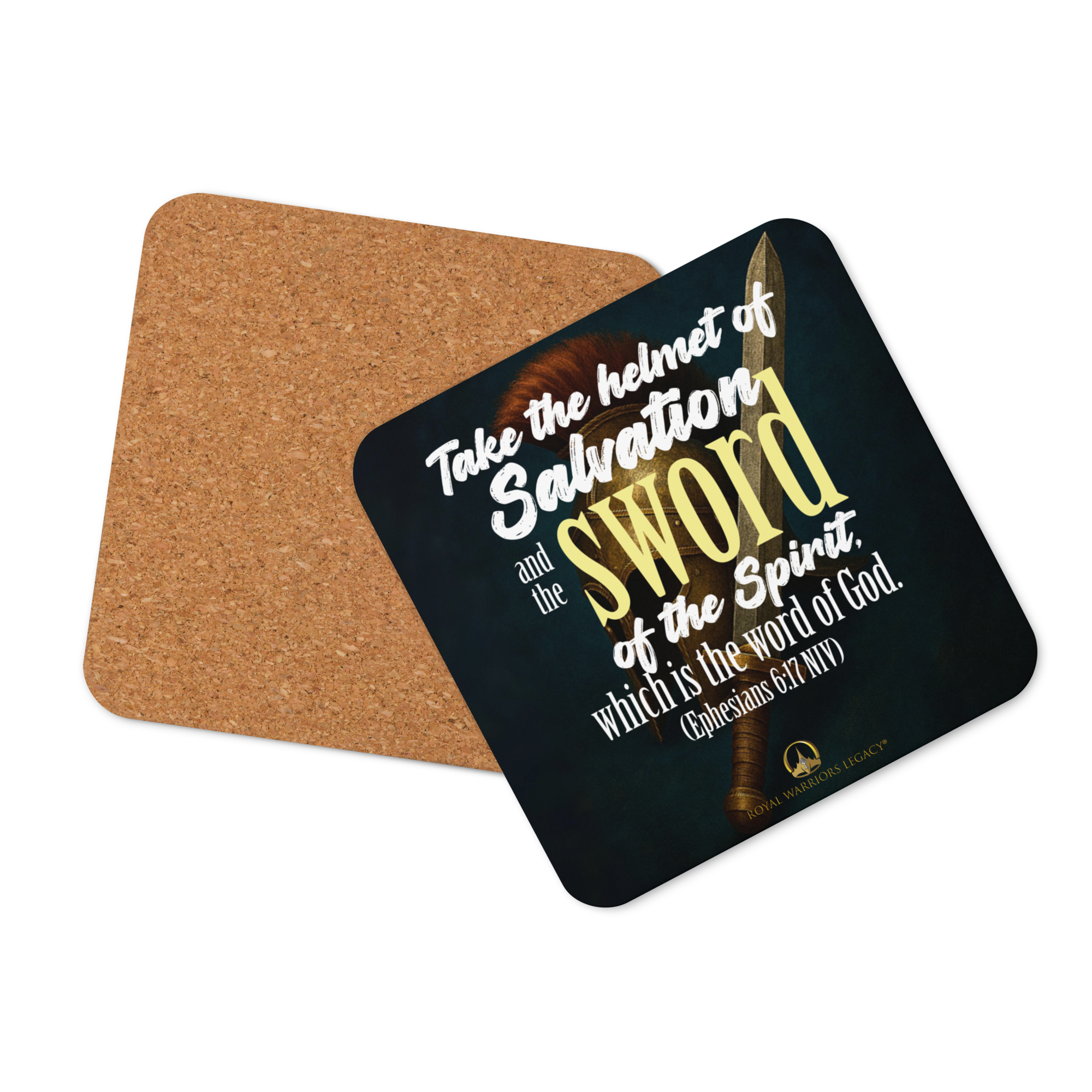Sword & Salvation: Ephesians 6:17 Cork-Back Coaster Set (1–6 pcs)