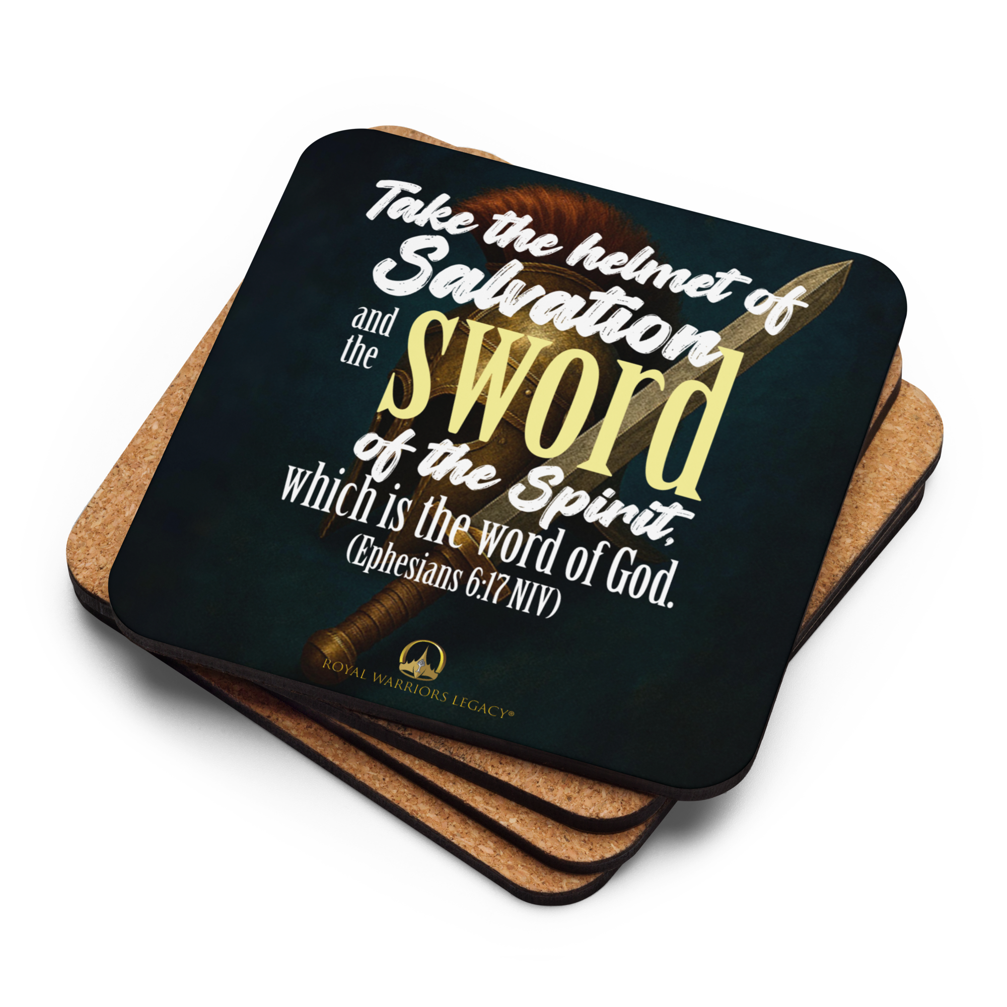 Sword & Salvation: Ephesians 6:17 Cork-Back Coaster Set (1–6 pcs)