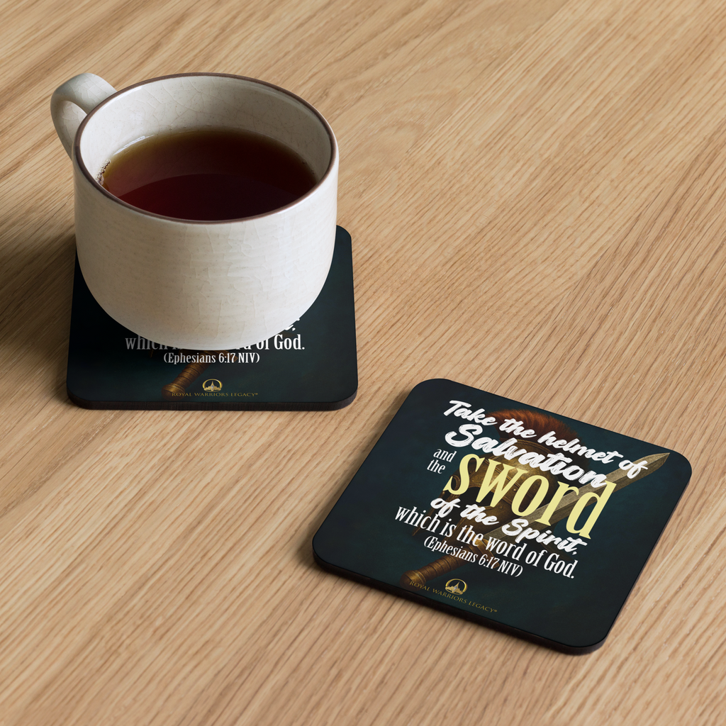 Sword & Salvation: Ephesians 6:17 Cork-Back Coaster Set (1–6 pcs)