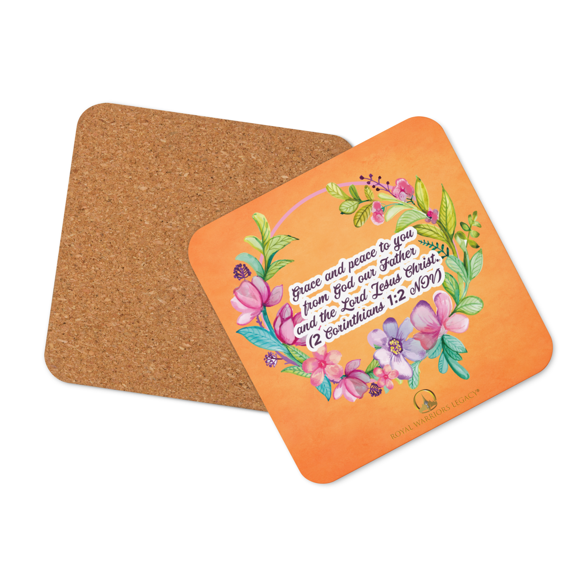 Grace & Peace Blooms: 2 Corinthians 1:2 Cork-Back Coaster Set (1–6 pcs)