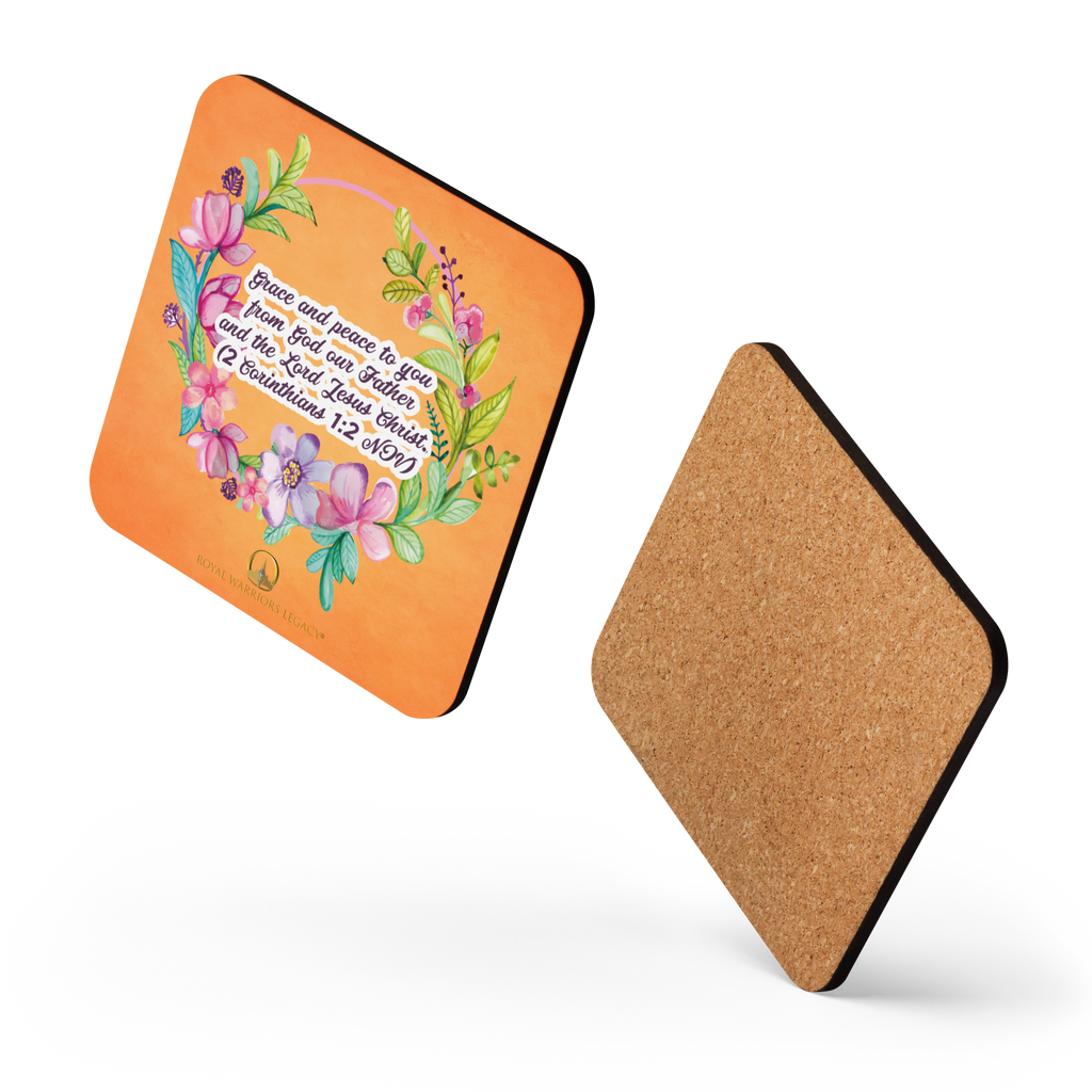 Grace & Peace Blooms: 2 Corinthians 1:2 Cork-Back Coaster Set (1–6 pcs)