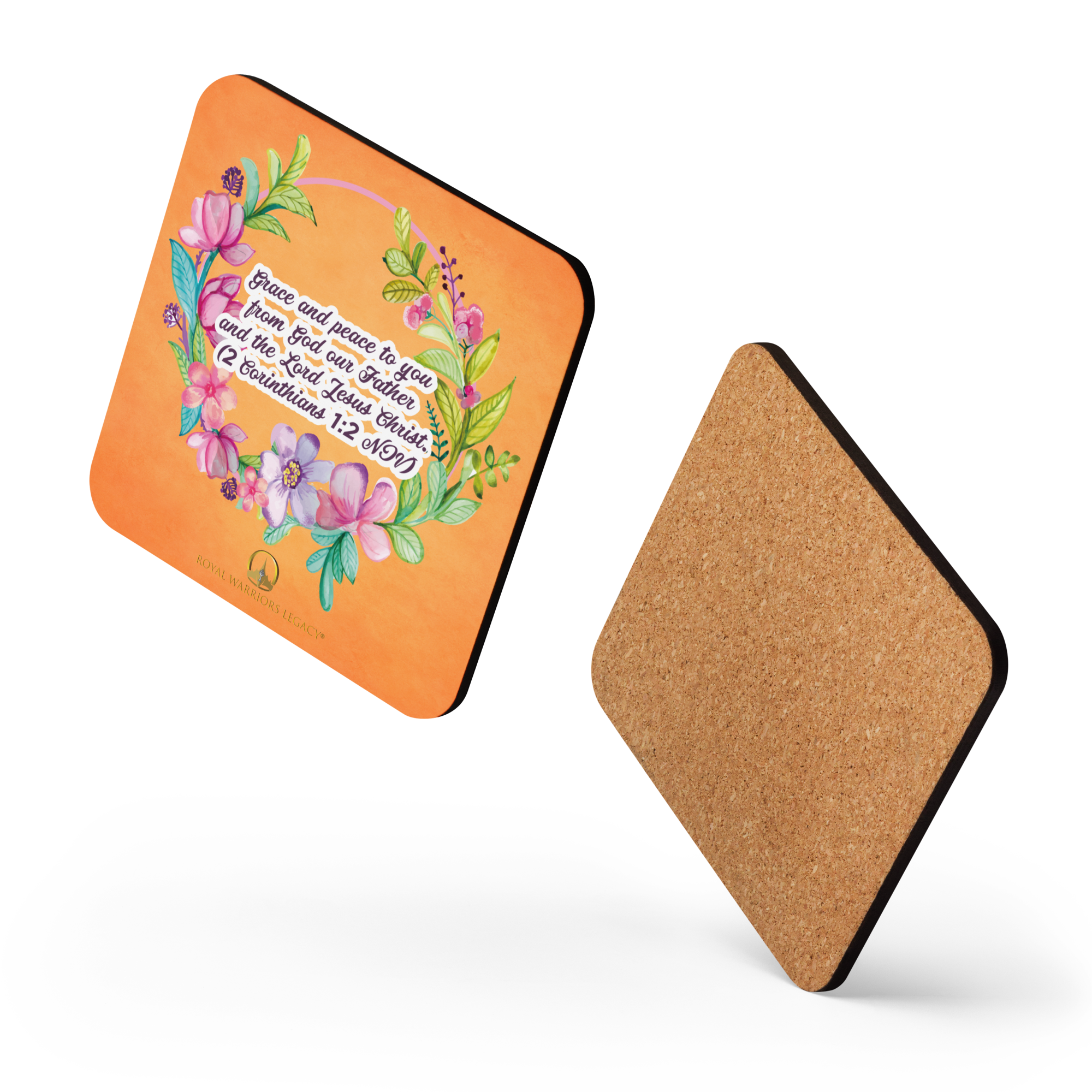 Grace & Peace Blooms: 2 Corinthians 1:2 Cork-Back Coaster Set (1–6 pcs)