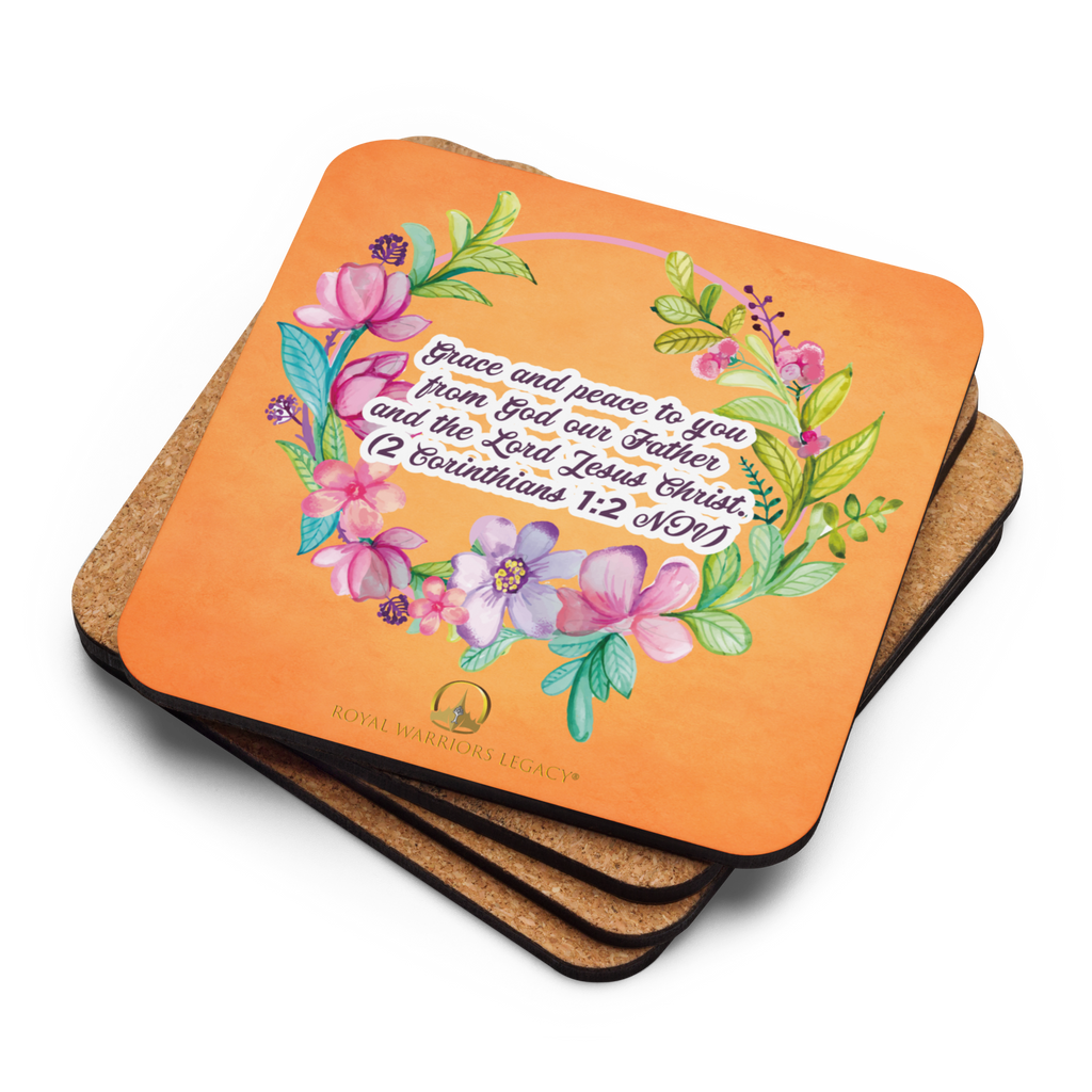 Grace & Peace Blooms: 2 Corinthians 1:2 Cork-Back Coaster Set (1–6 pcs)