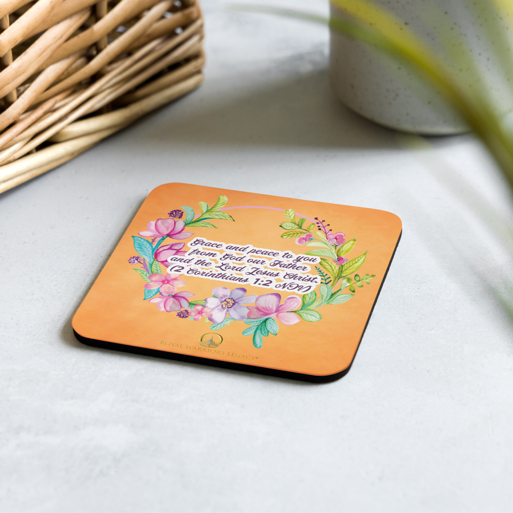 Grace & Peace Blooms: 2 Corinthians 1:2 Cork-Back Coaster Set (1–6 pcs)