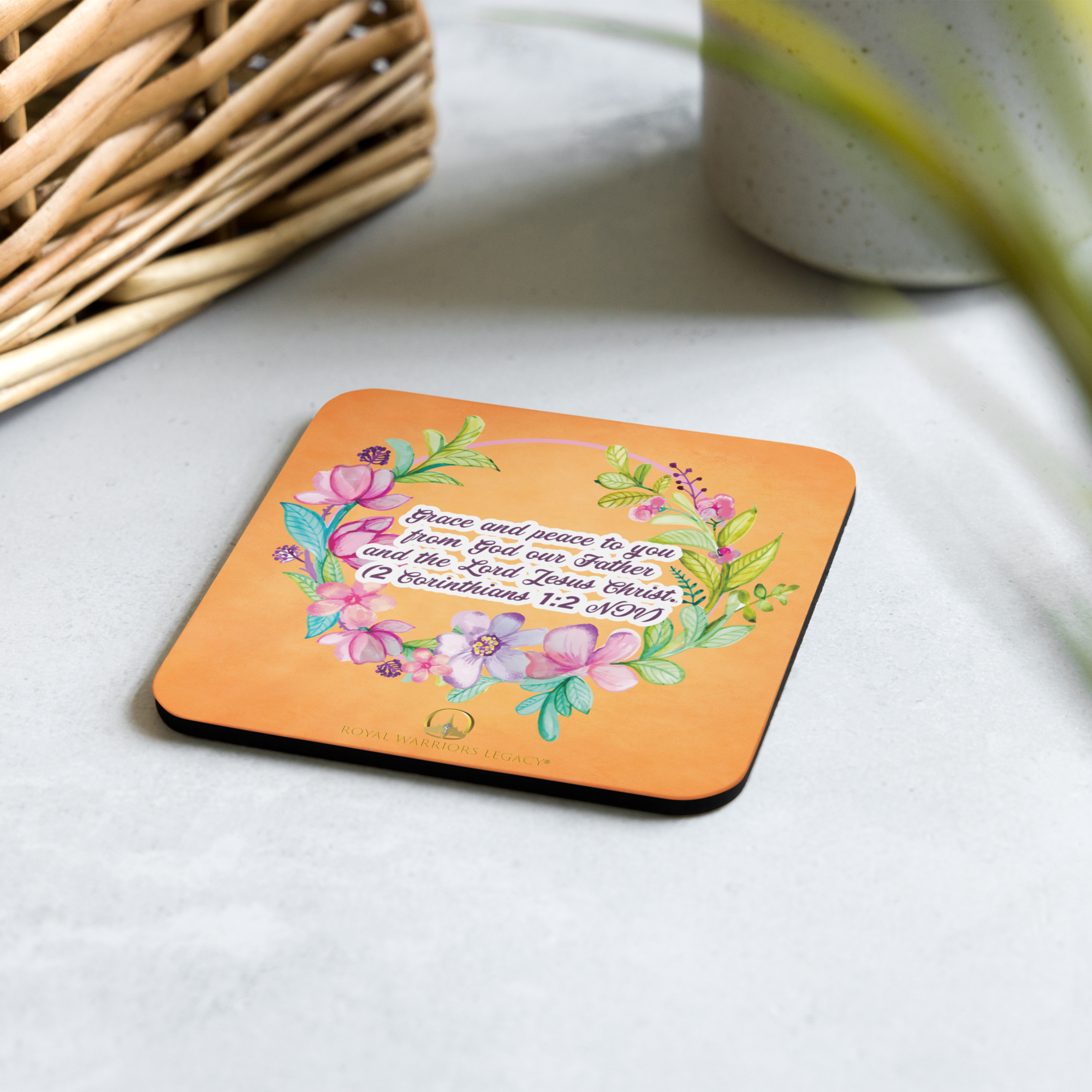 Grace & Peace Blooms: 2 Corinthians 1:2 Cork-Back Coaster Set (1–6 pcs)