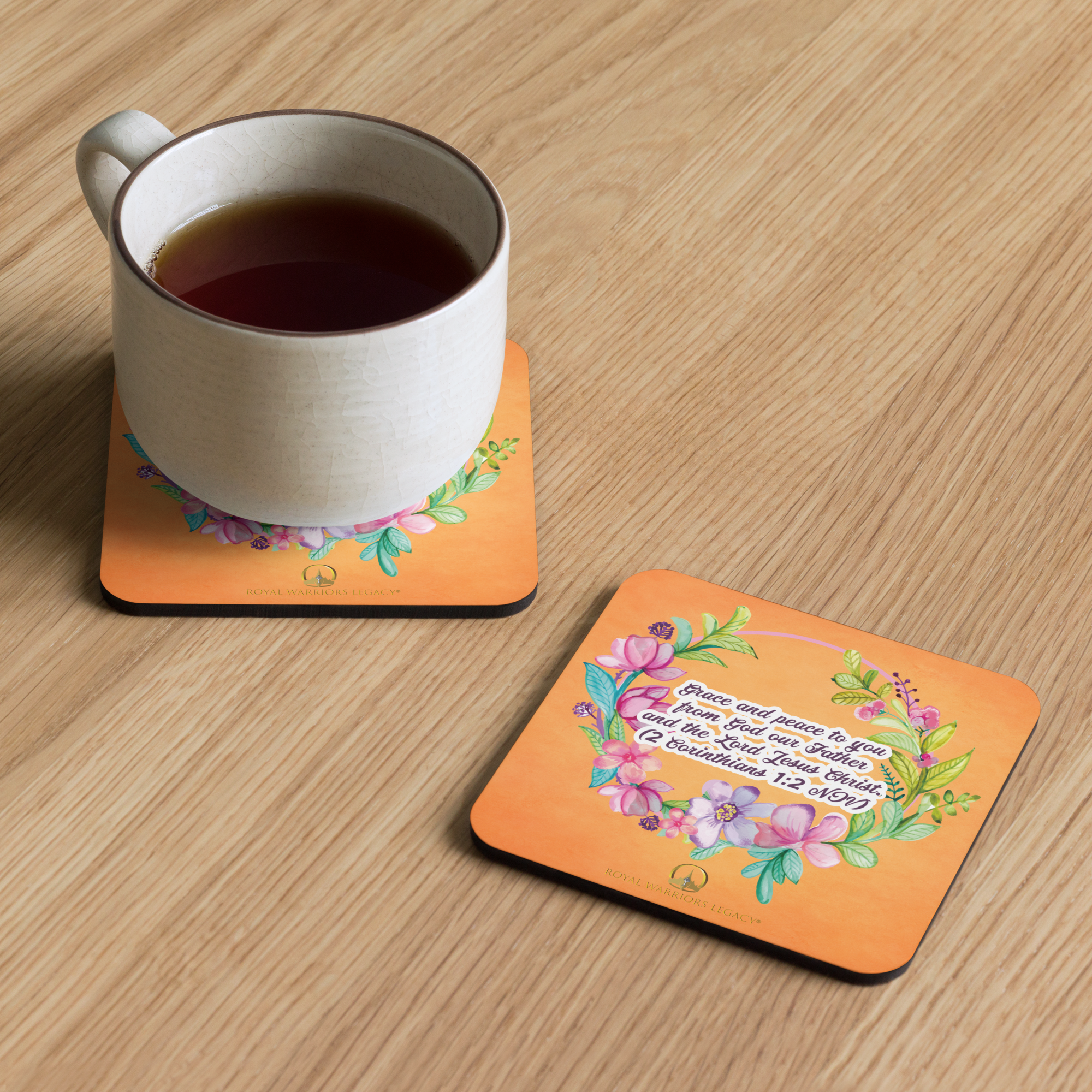 Grace & Peace Blooms: 2 Corinthians 1:2 Cork-Back Coaster Set (1–6 pcs)