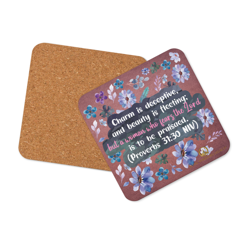 Fearless Woman: Proverbs 31:30 Cork-Back Coaster Set (1–6 pcs)